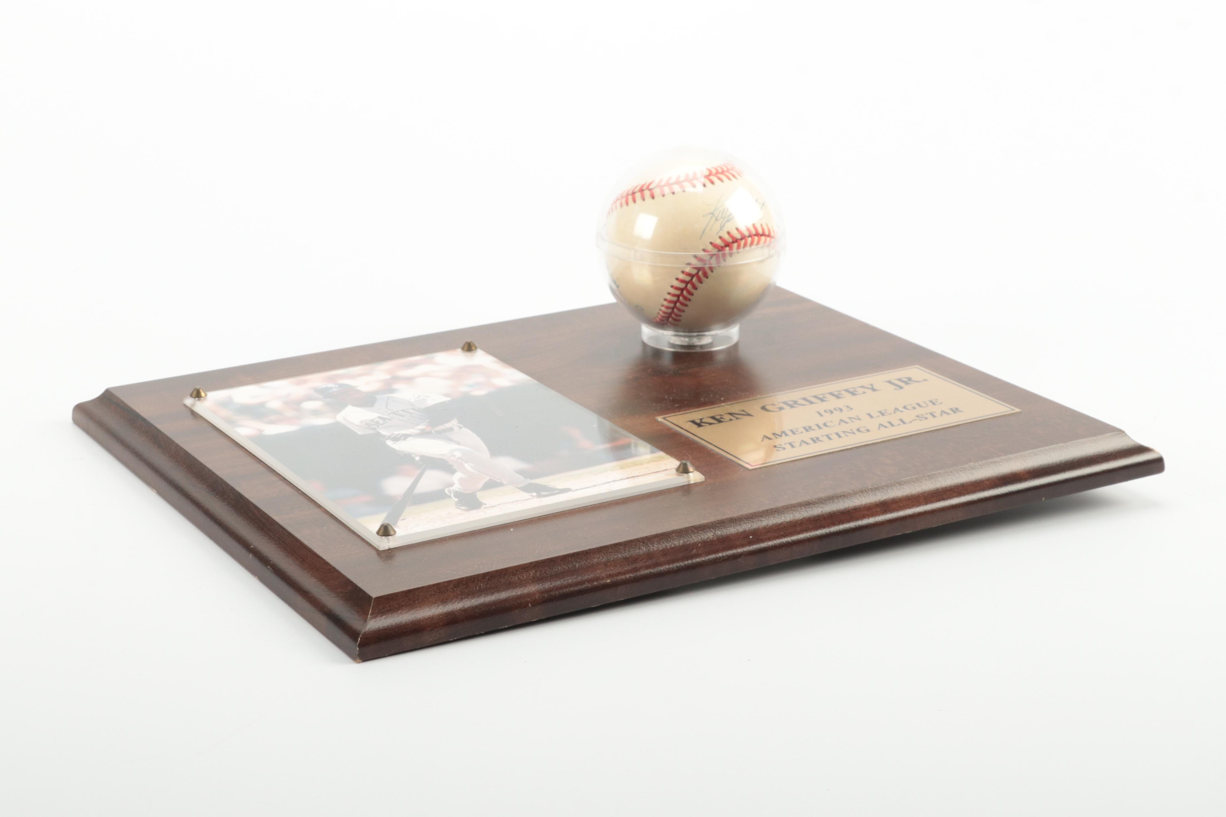 Ken Griffey Jr. Signed Seattle Mariners Rawlings Baseball with Wooden Plaque
