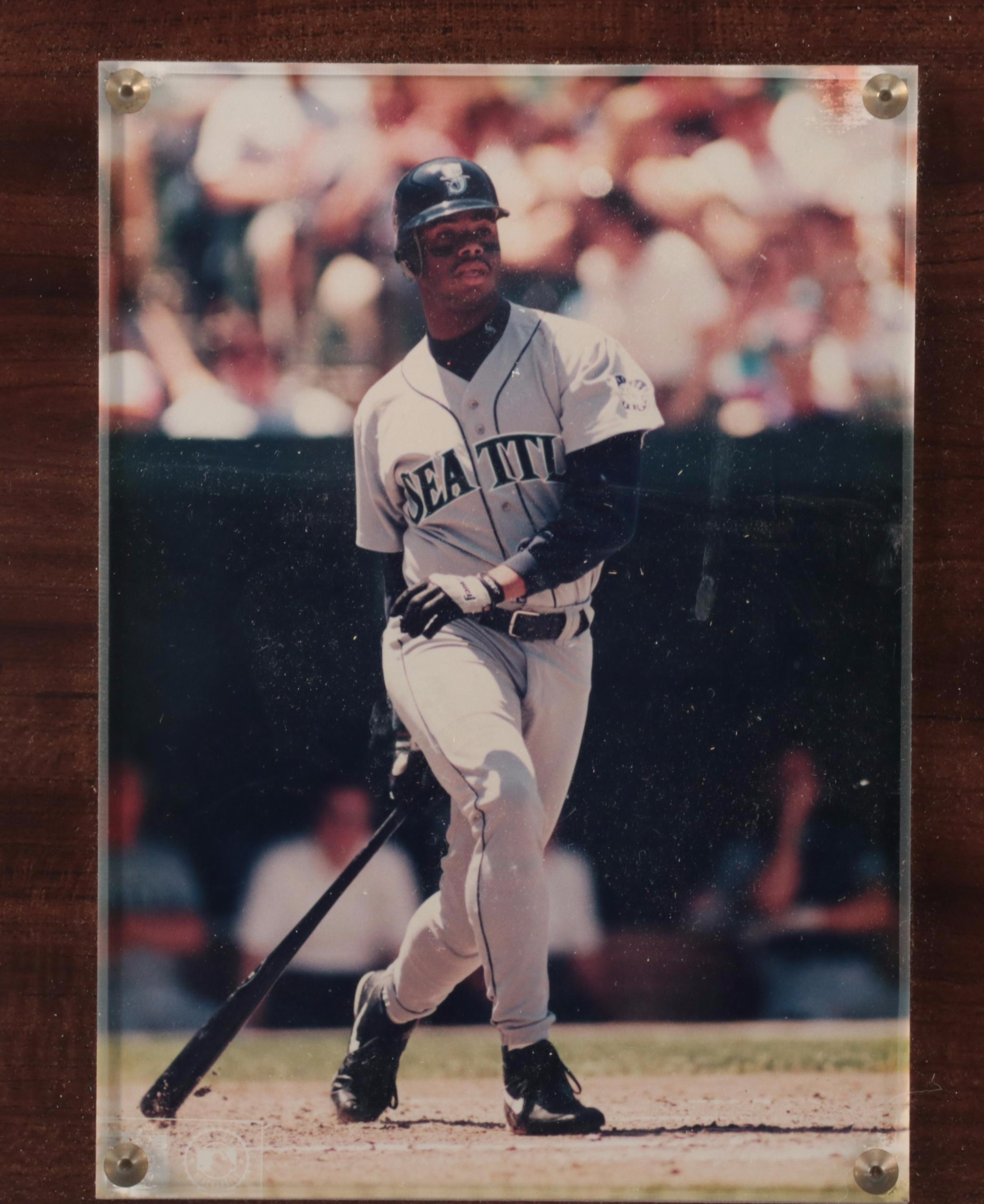 Ken Griffey Jr. Signed Seattle Mariners Rawlings Baseball with Wooden Plaque