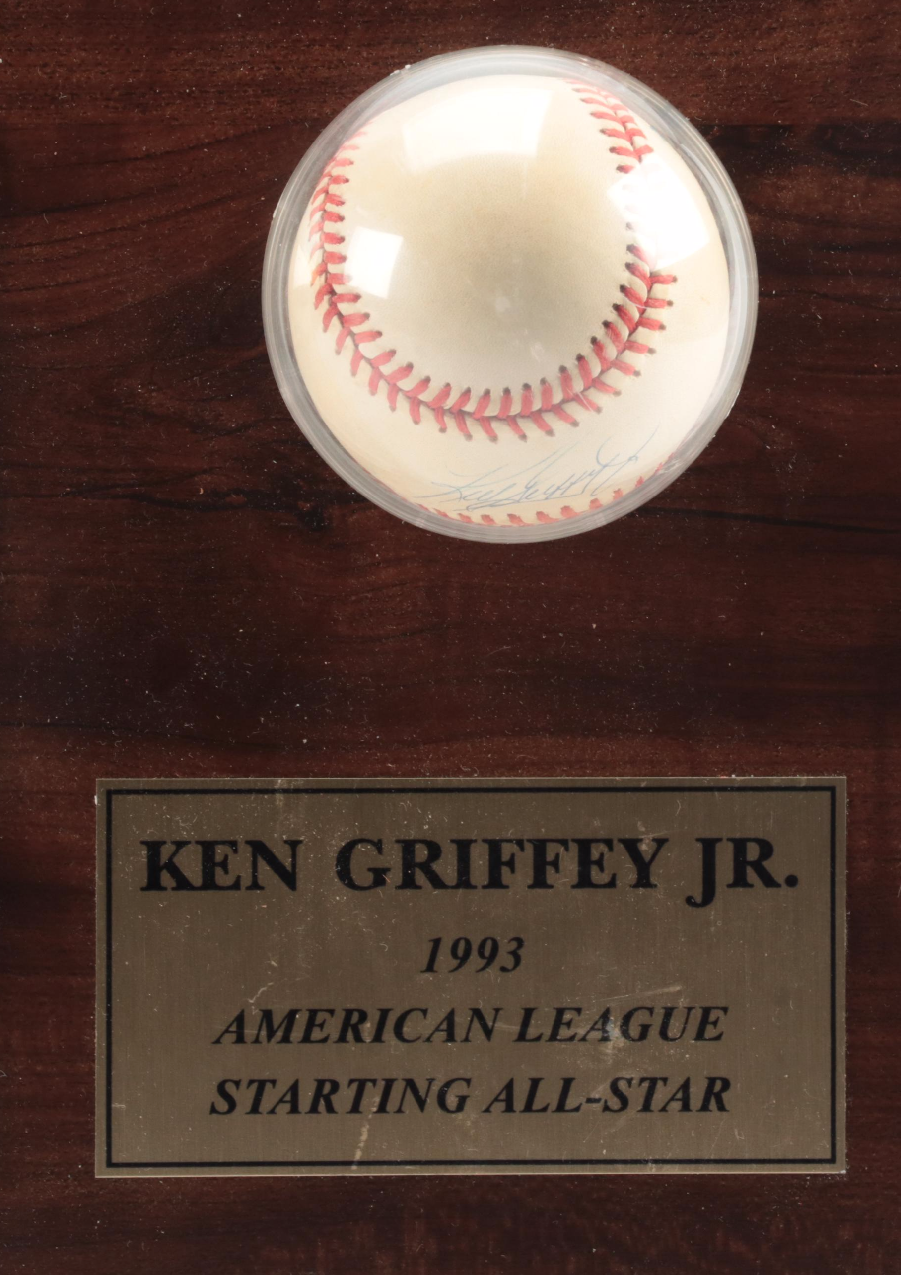 Ken Griffey Jr. Signed Seattle Mariners Rawlings Baseball with Wooden Plaque