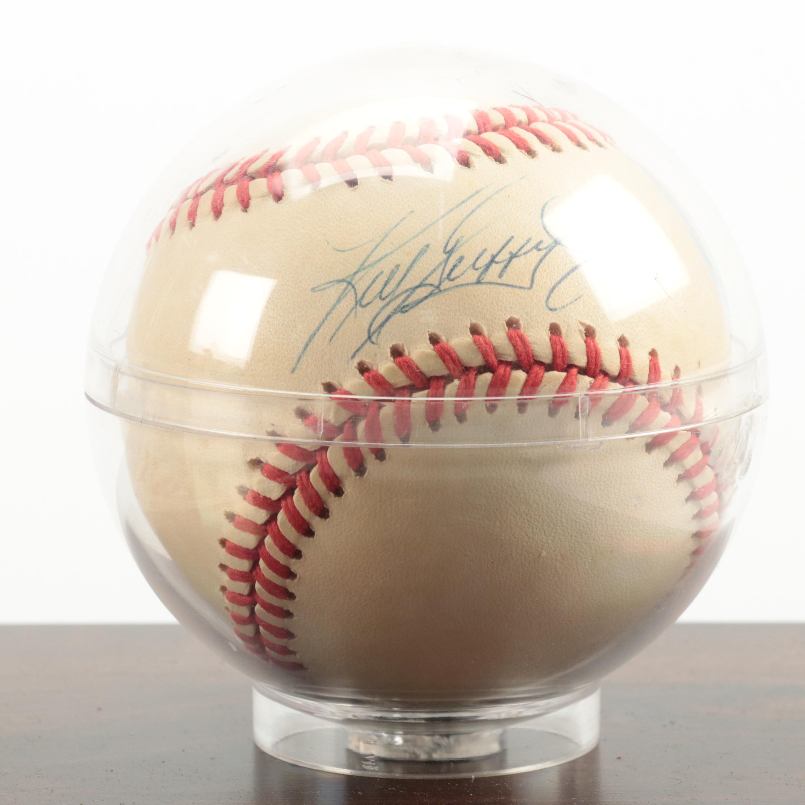 Ken Griffey Jr. Signed Seattle Mariners Rawlings Baseball with Wooden Plaque