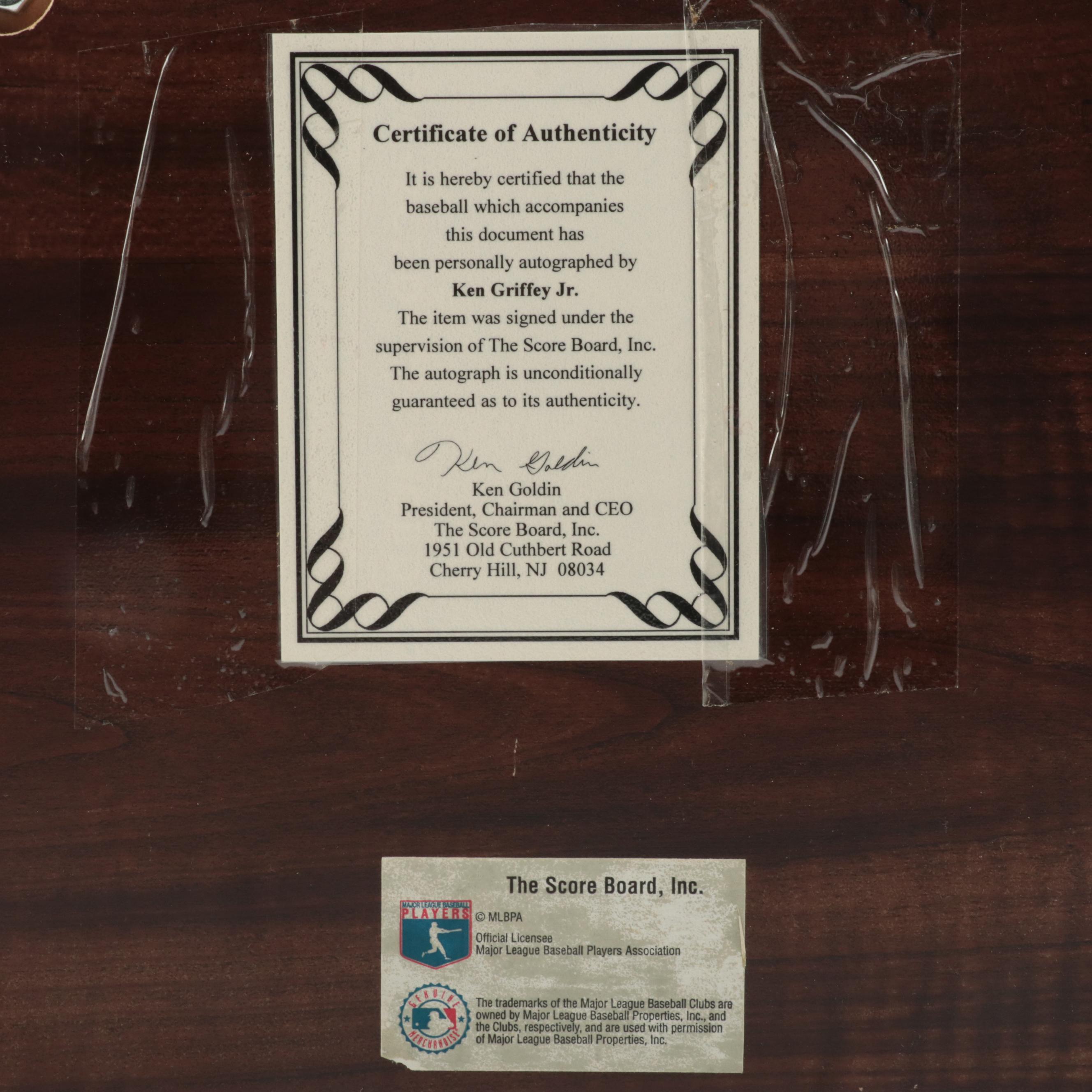 Ken Griffey Jr. Signed Seattle Mariners Rawlings Baseball with Wooden Plaque