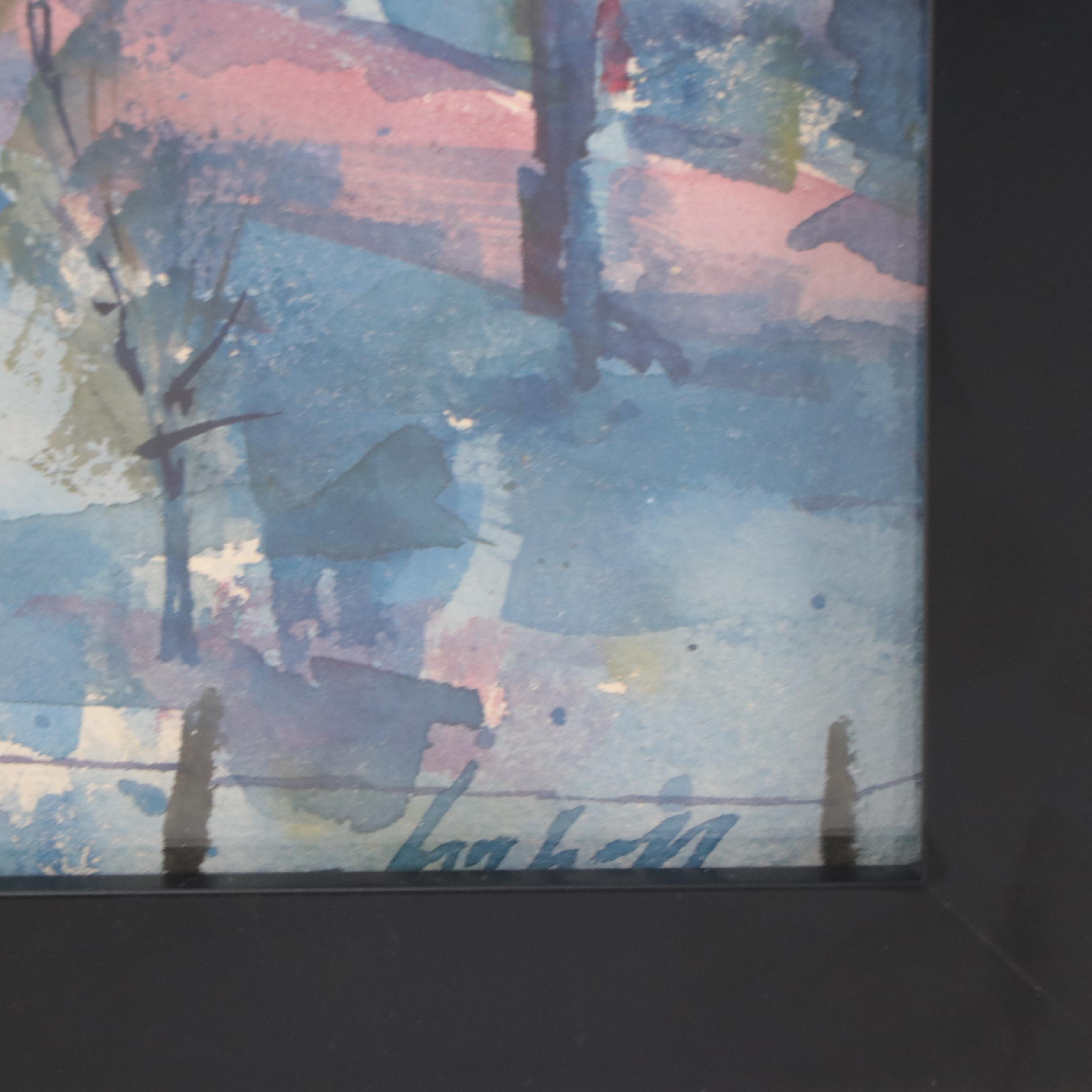 John Imhoff Watercolor Painting of Suburban Scene