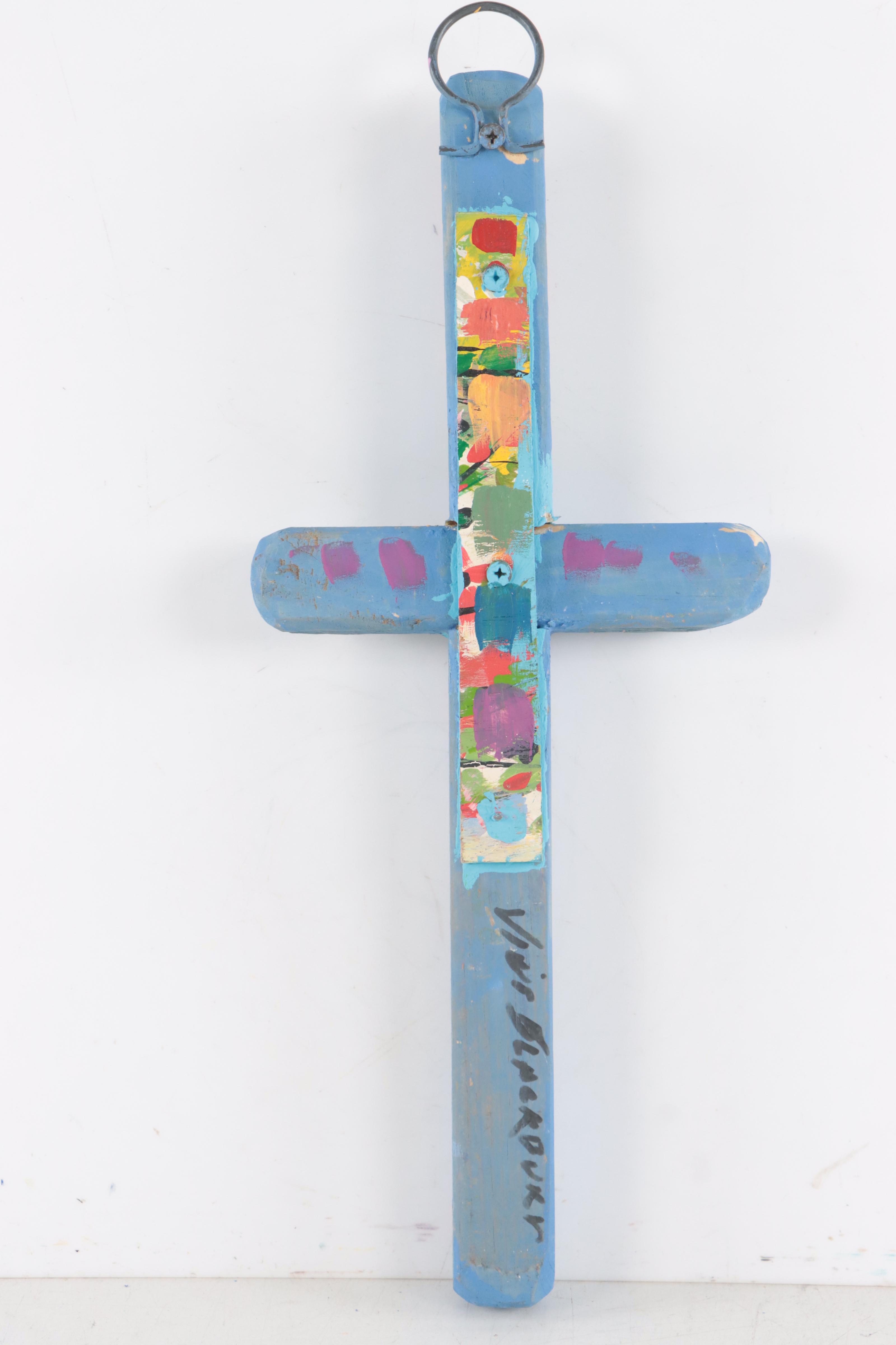 Vint Blackburn Folk Art Hand-Painted Cross Sculpture