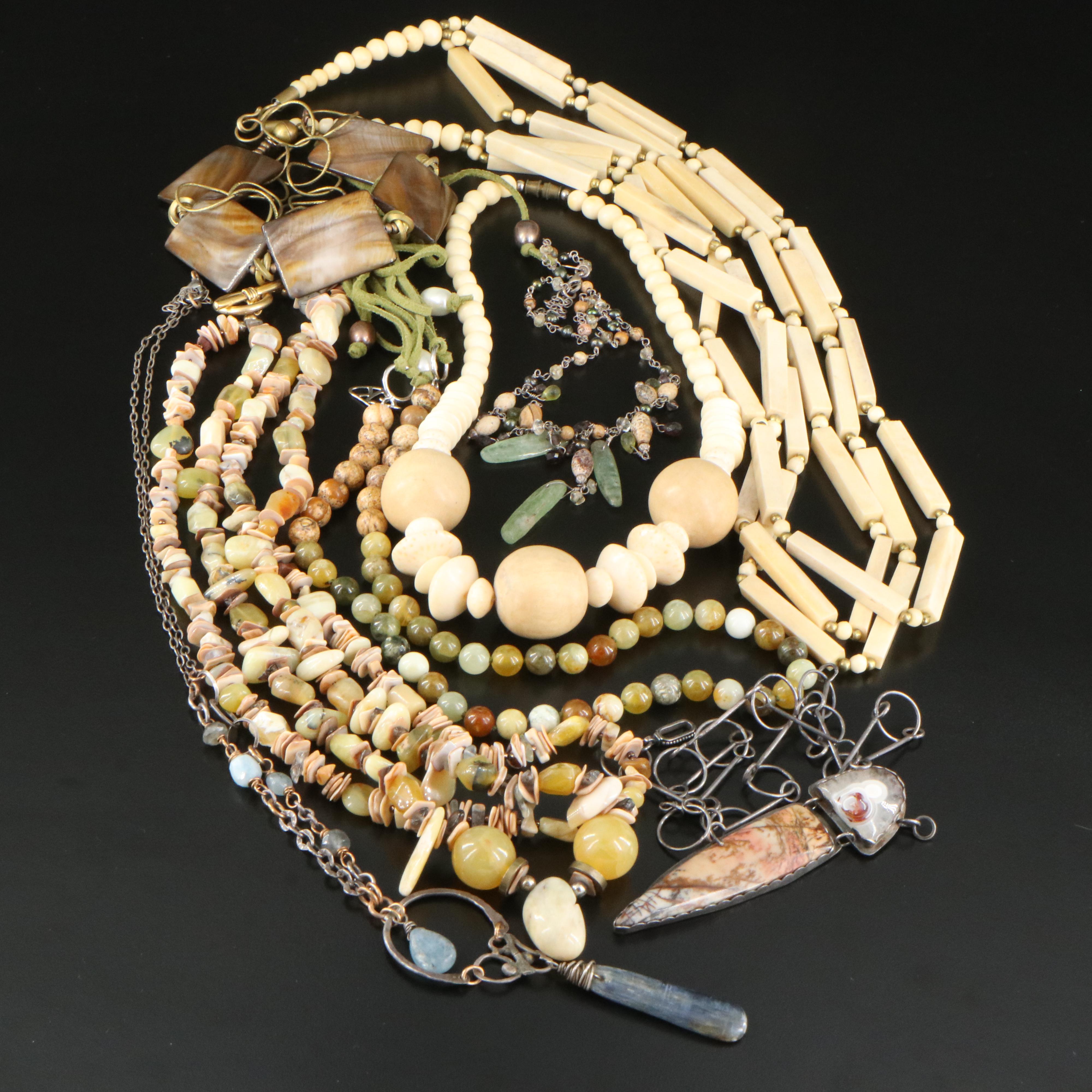 Jewelry Grouping Including Sterling, Bone, Pearl and Agate