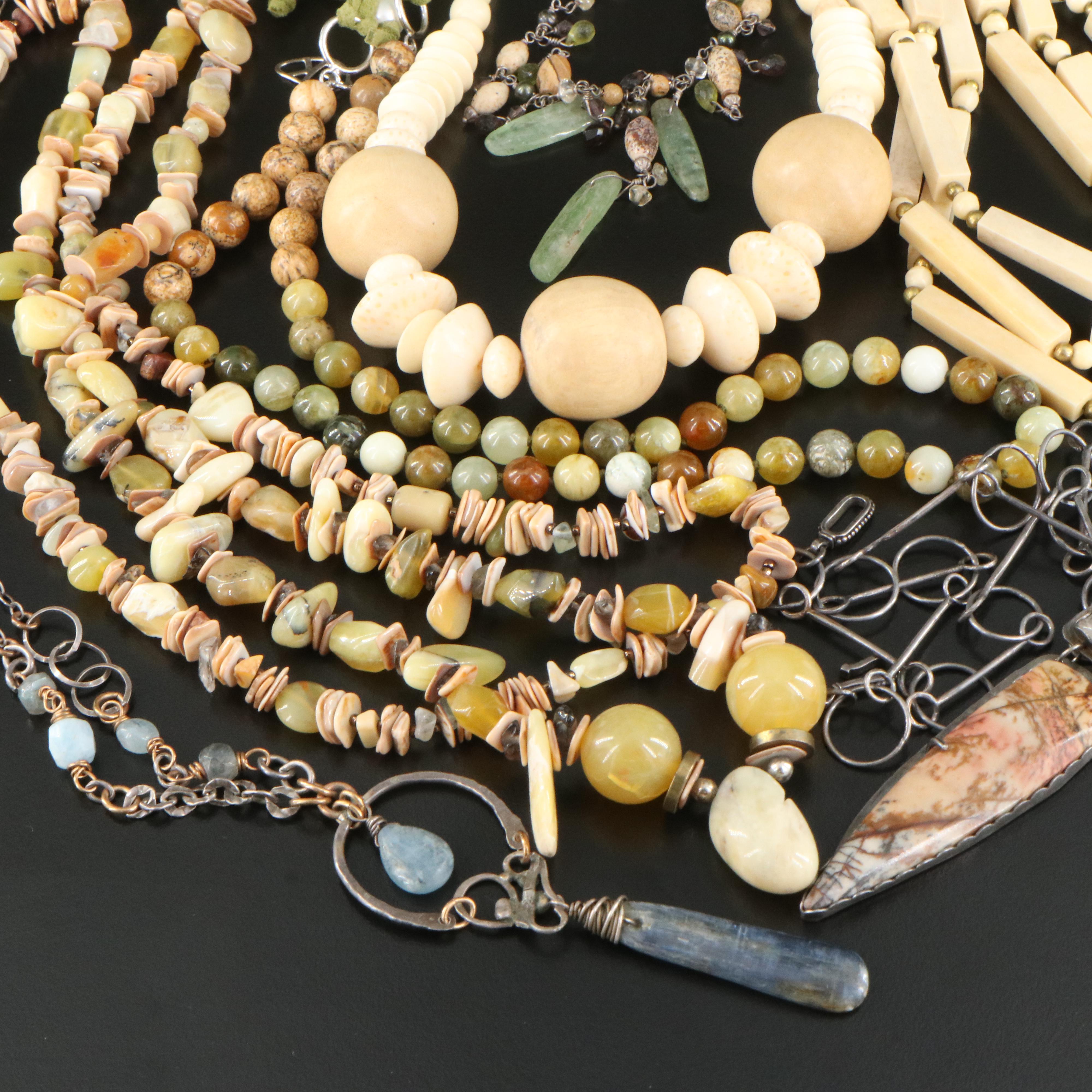 Jewelry Grouping Including Sterling, Bone, Pearl and Agate