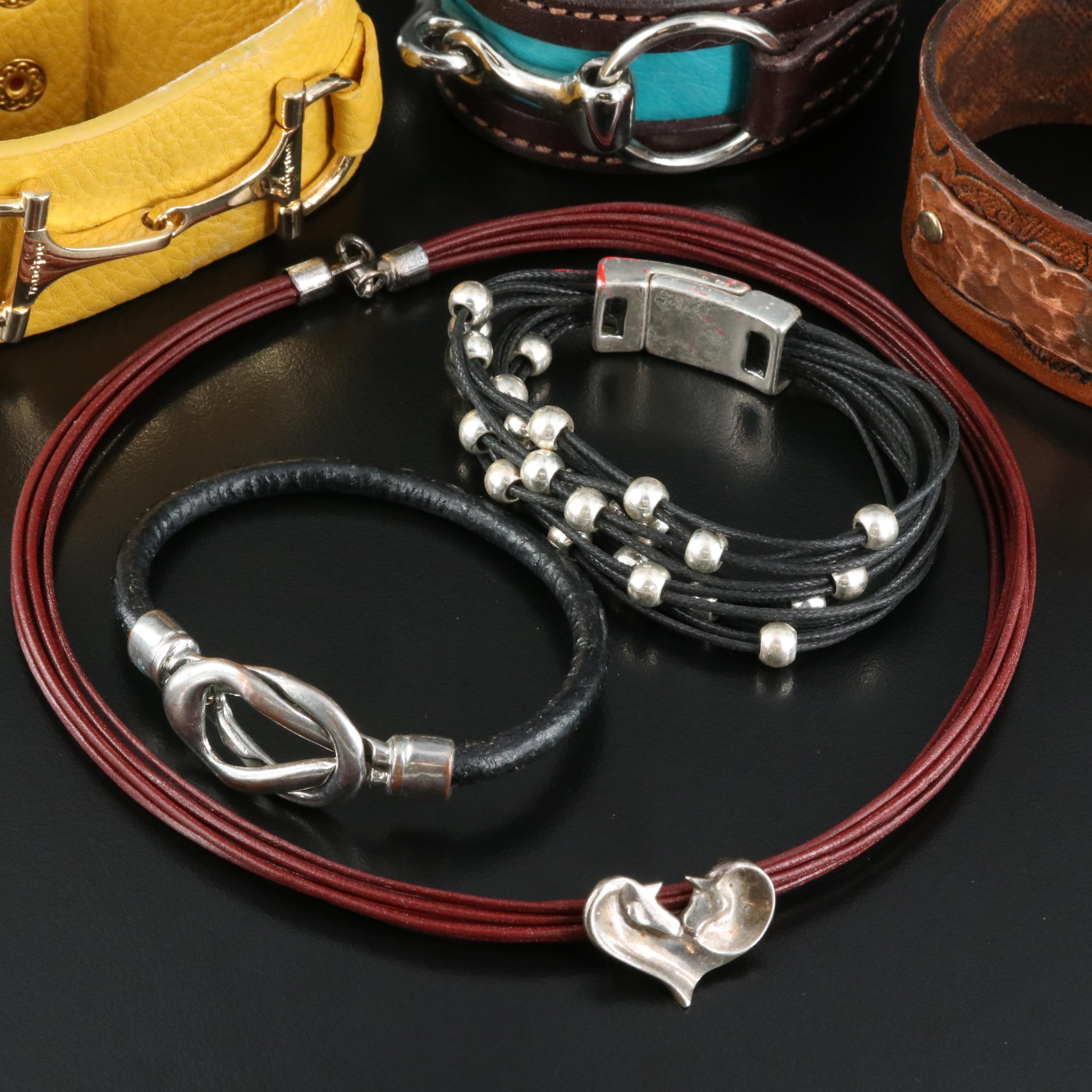 Sterling Necklace and Bracelets in Leather