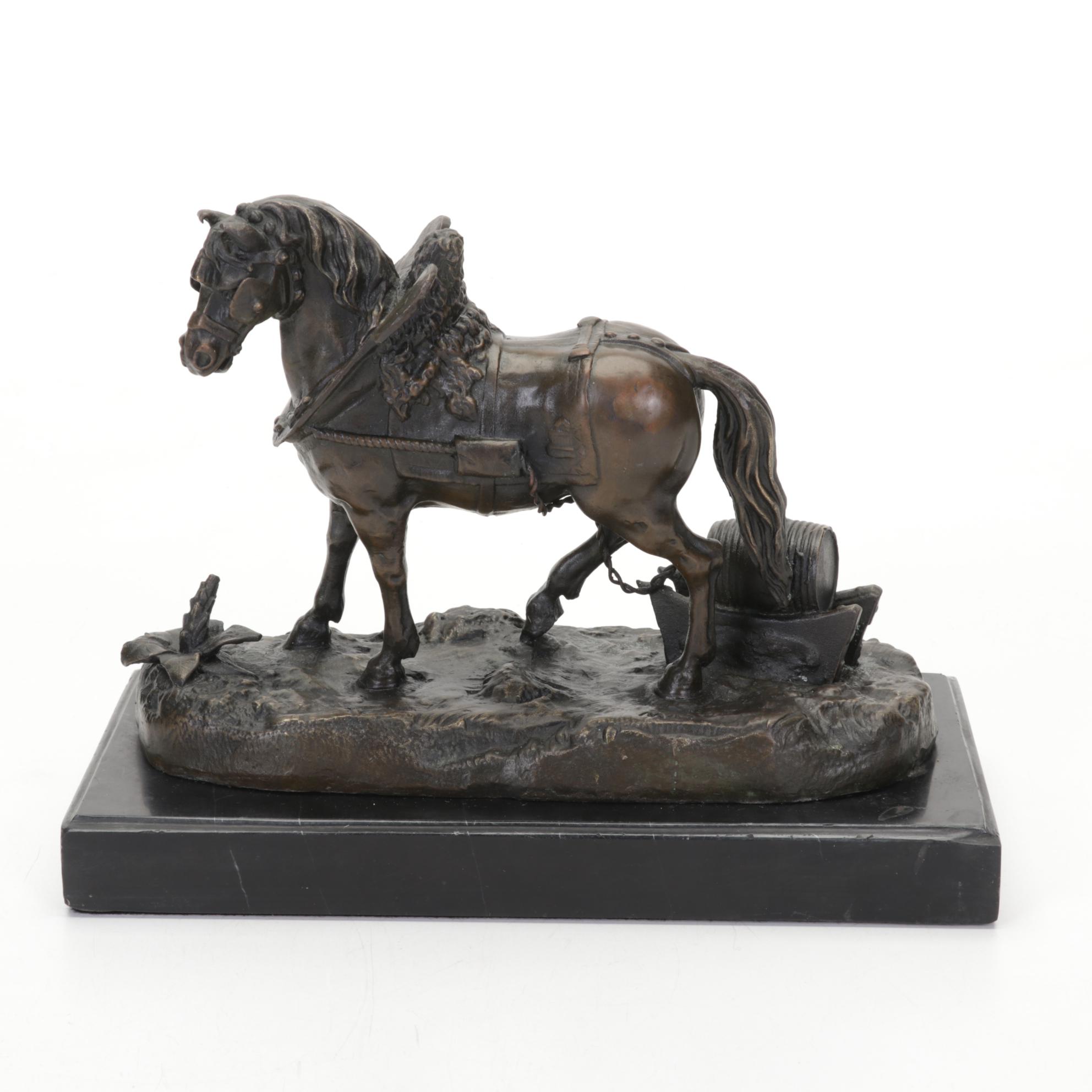 Bronze Sculpture After Jean Pierre Masier of Horse in Yoke