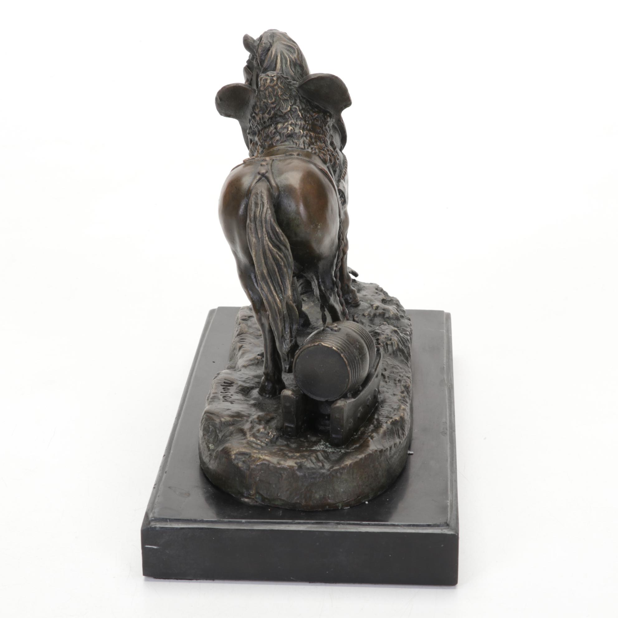 Bronze Sculpture After Jean Pierre Masier of Horse in Yoke