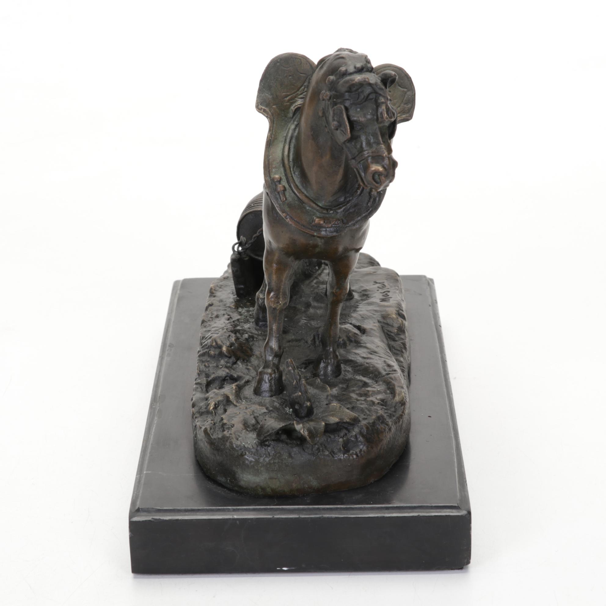 Bronze Sculpture After Jean Pierre Masier of Horse in Yoke