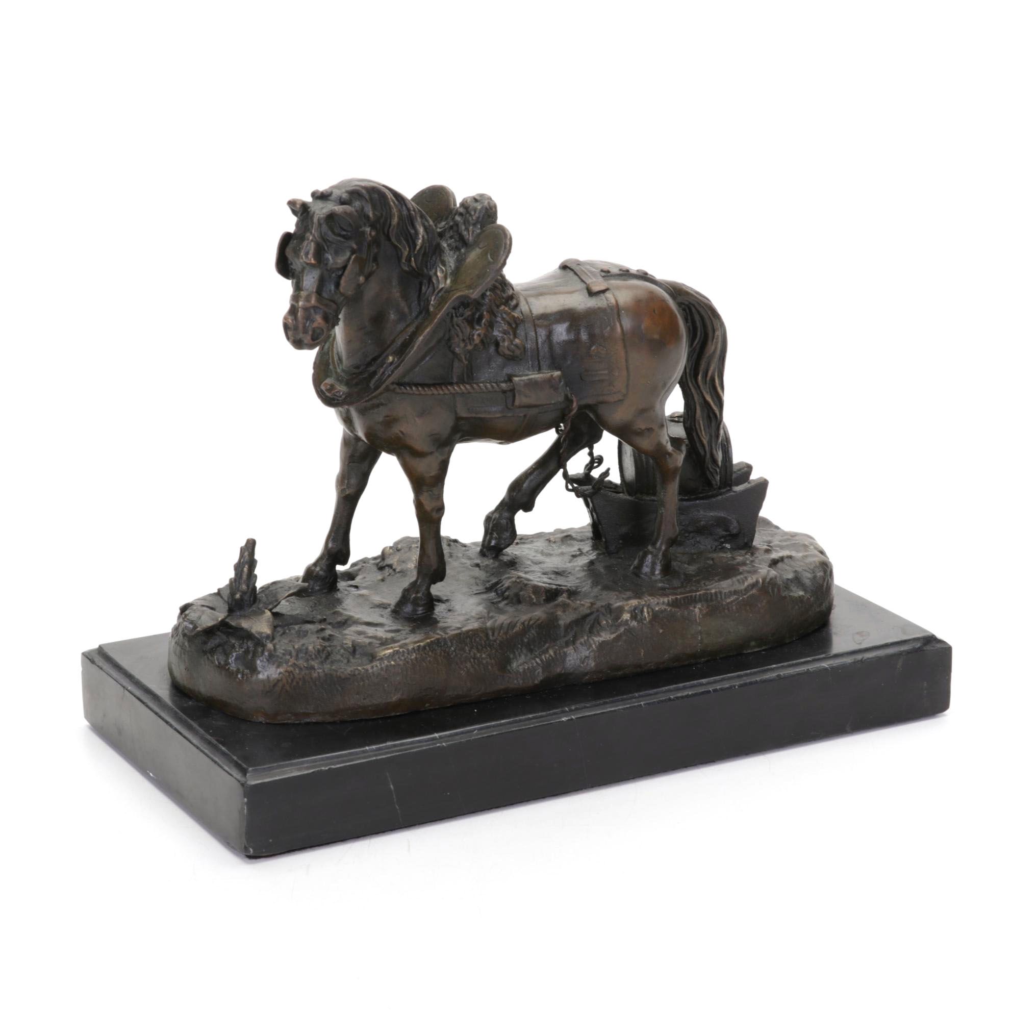 Bronze Sculpture After Jean Pierre Masier of Horse in Yoke