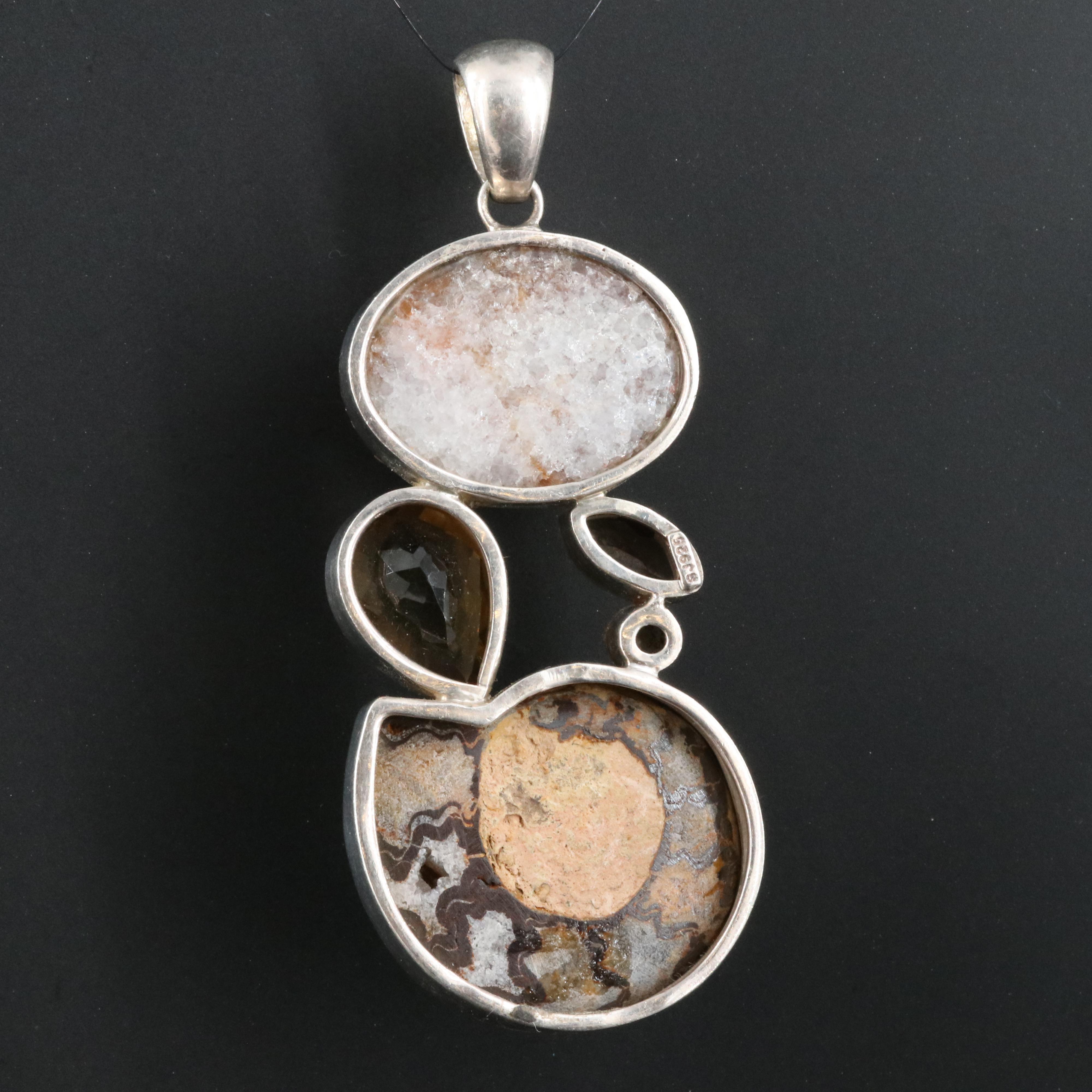 Sterling Druzy, Ammonite and Citrine Pendant