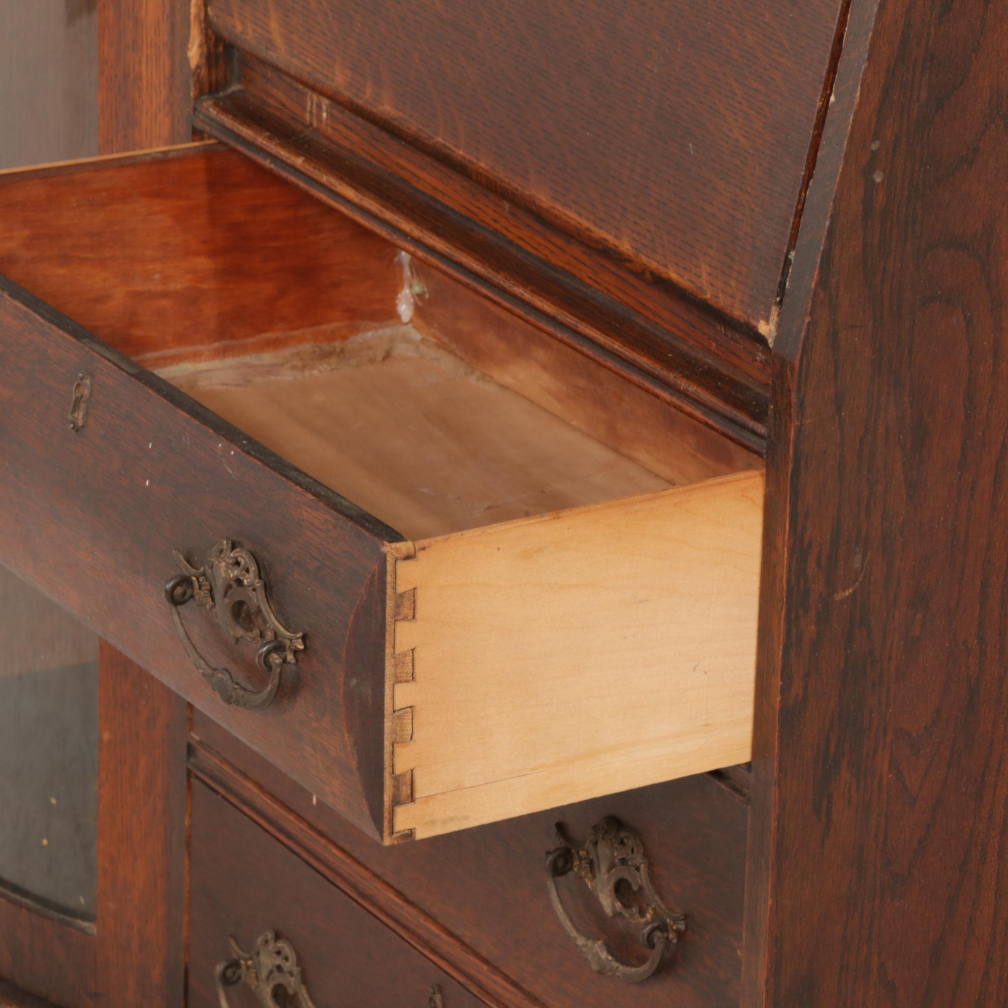 Larkin Co. Late Victorian Oak Mirrored Side-By-Side Secretary Bookcase