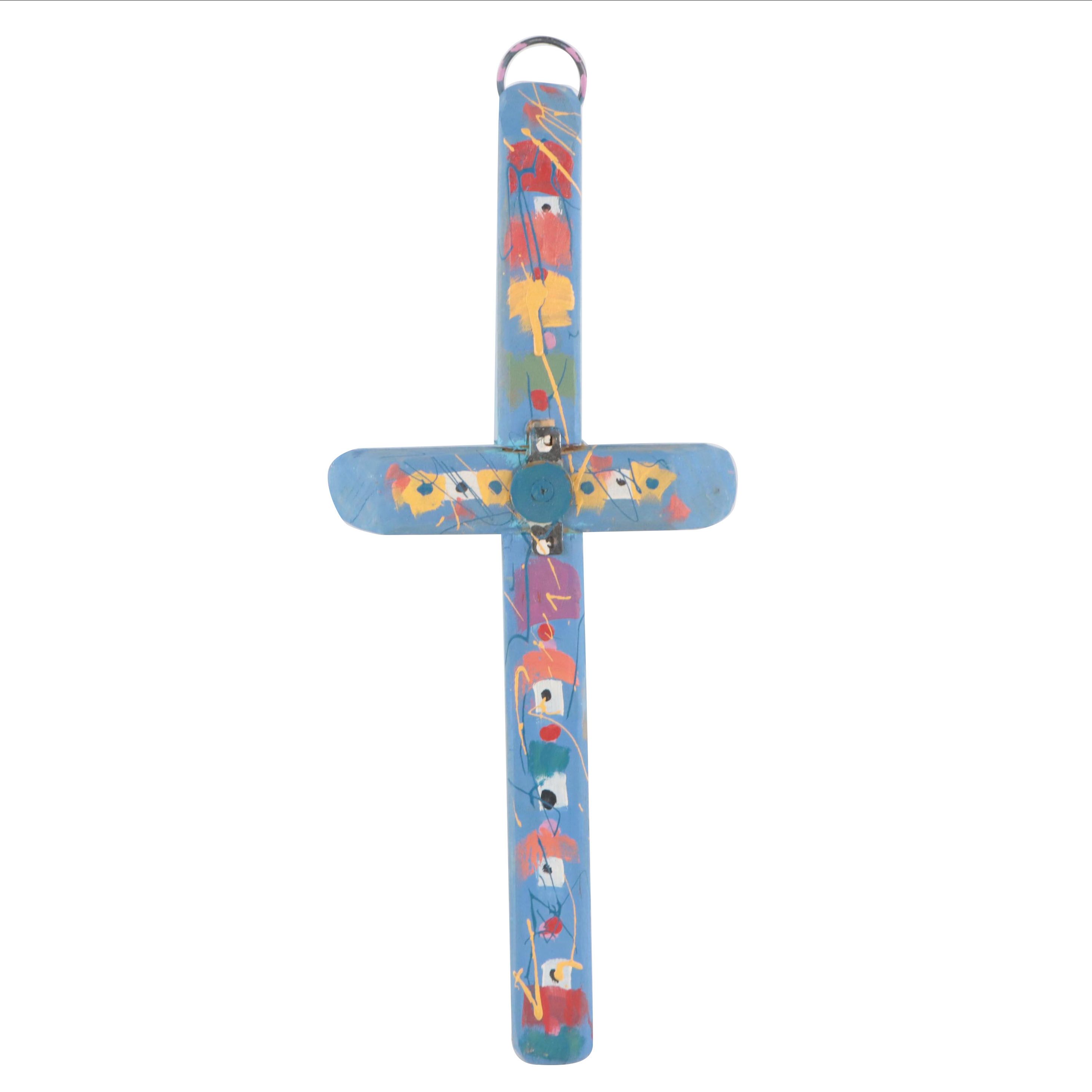 Vint Blackburn Folk Art Hand-Painted Cross Sculpture