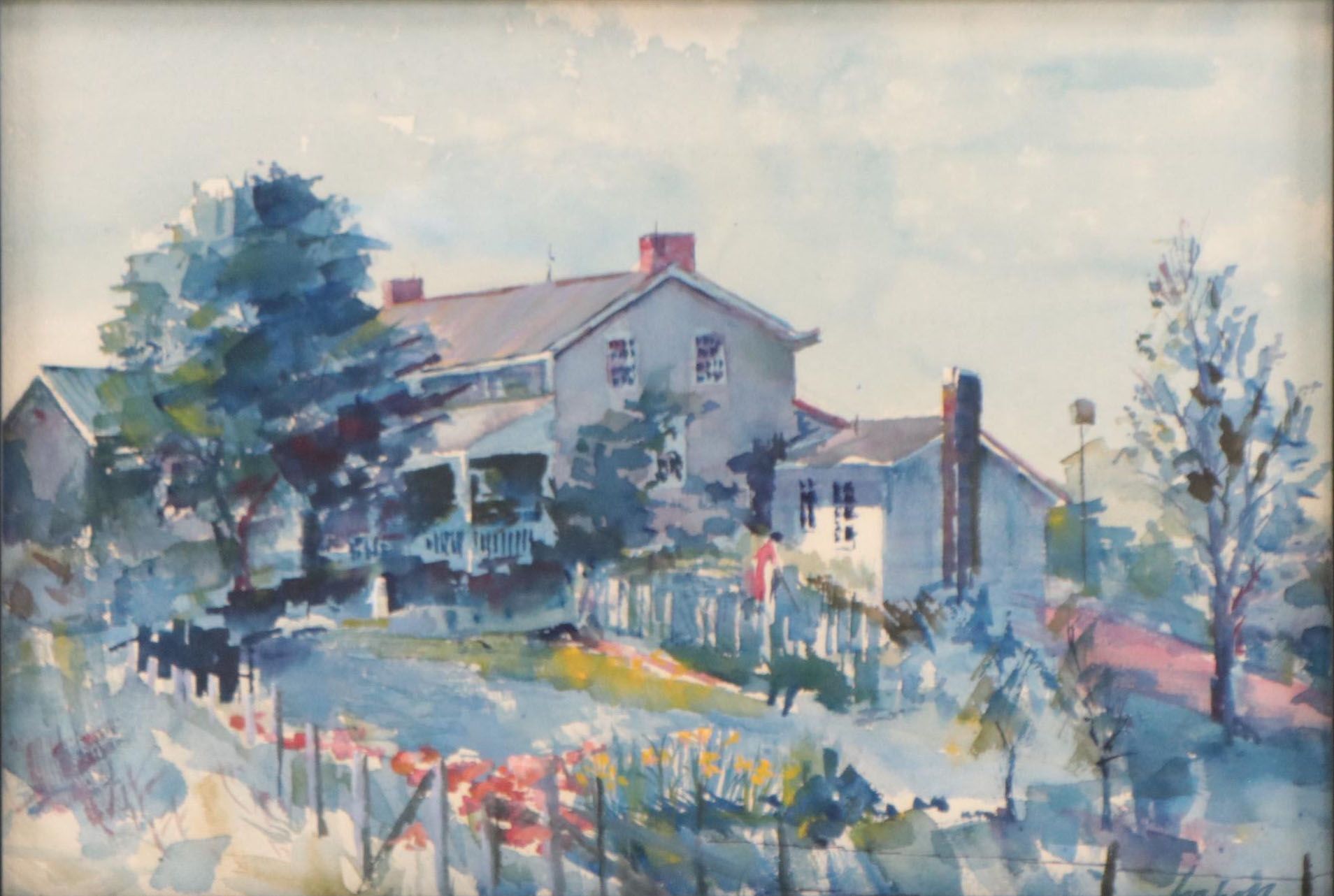 John Imhoff Watercolor Painting of Suburban Scene