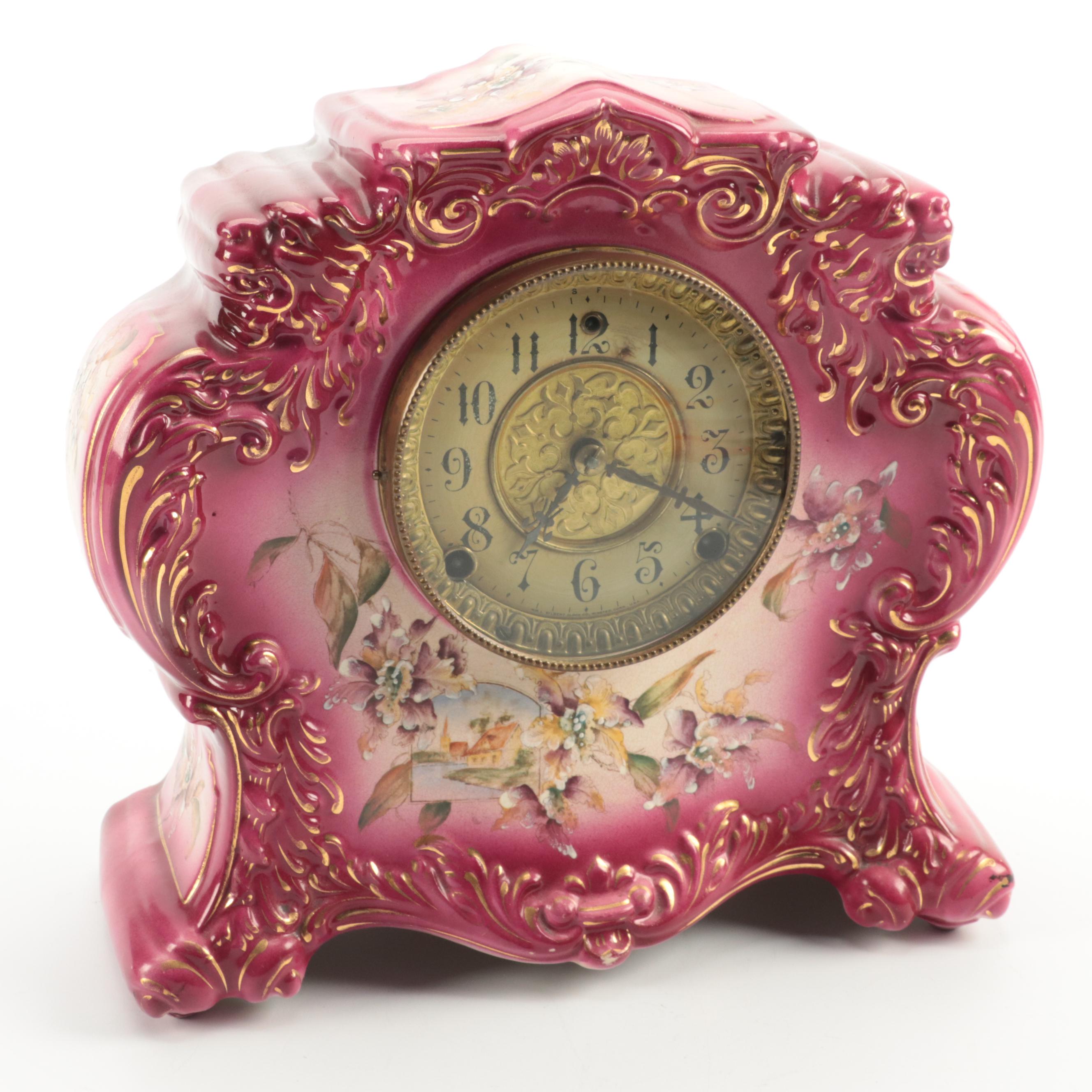 William L. Gilbert Clock Company Porcelain Mantel Clock, Late 19th/Early 20th