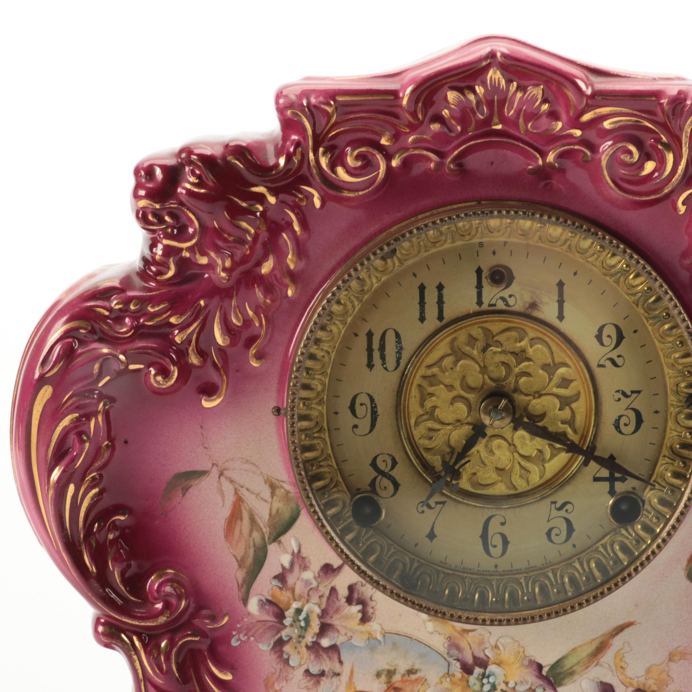 William L. Gilbert Clock Company Porcelain Mantel Clock, Late 19th/Early 20th
