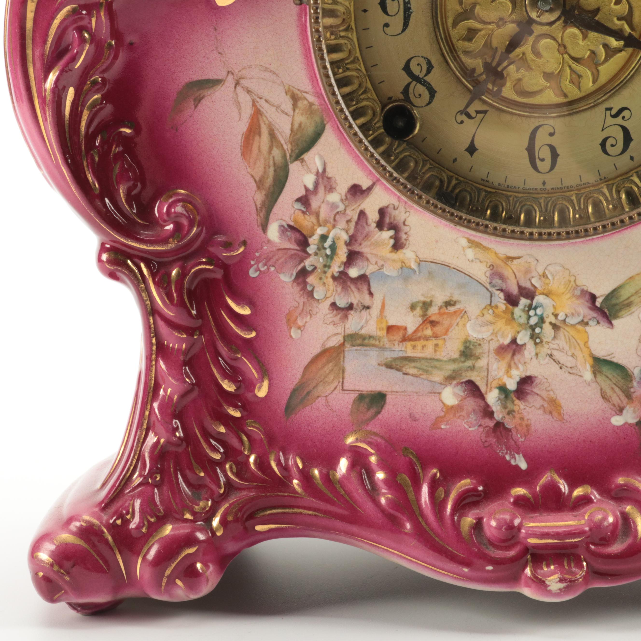 William L. Gilbert Clock Company Porcelain Mantel Clock, Late 19th/Early 20th