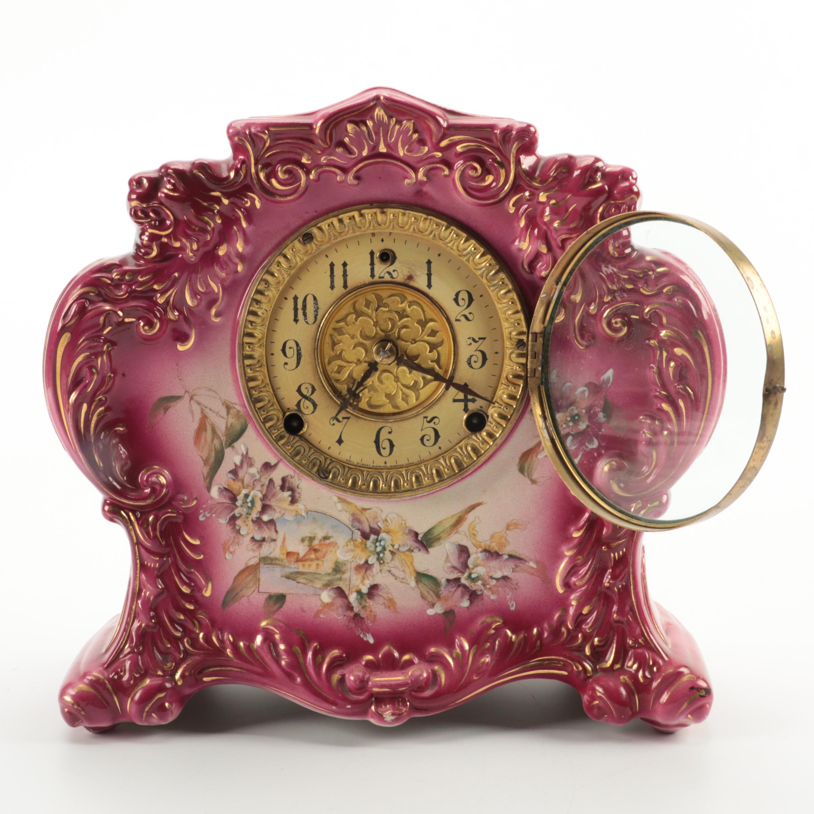 William L. Gilbert Clock Company Porcelain Mantel Clock, Late 19th/Early 20th