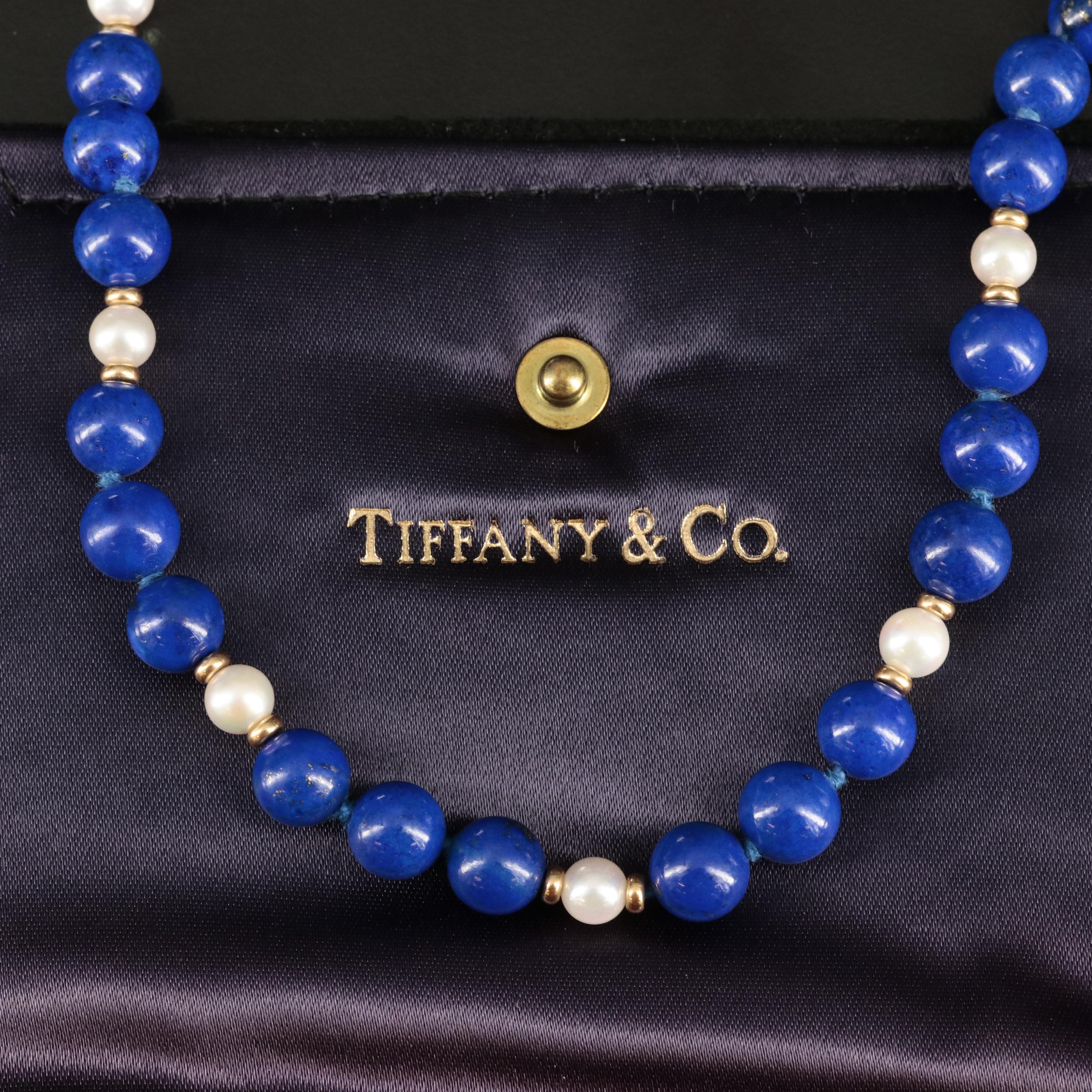 Tiffany 14K Lapis Lazuli and Pearl Necklace EBTH