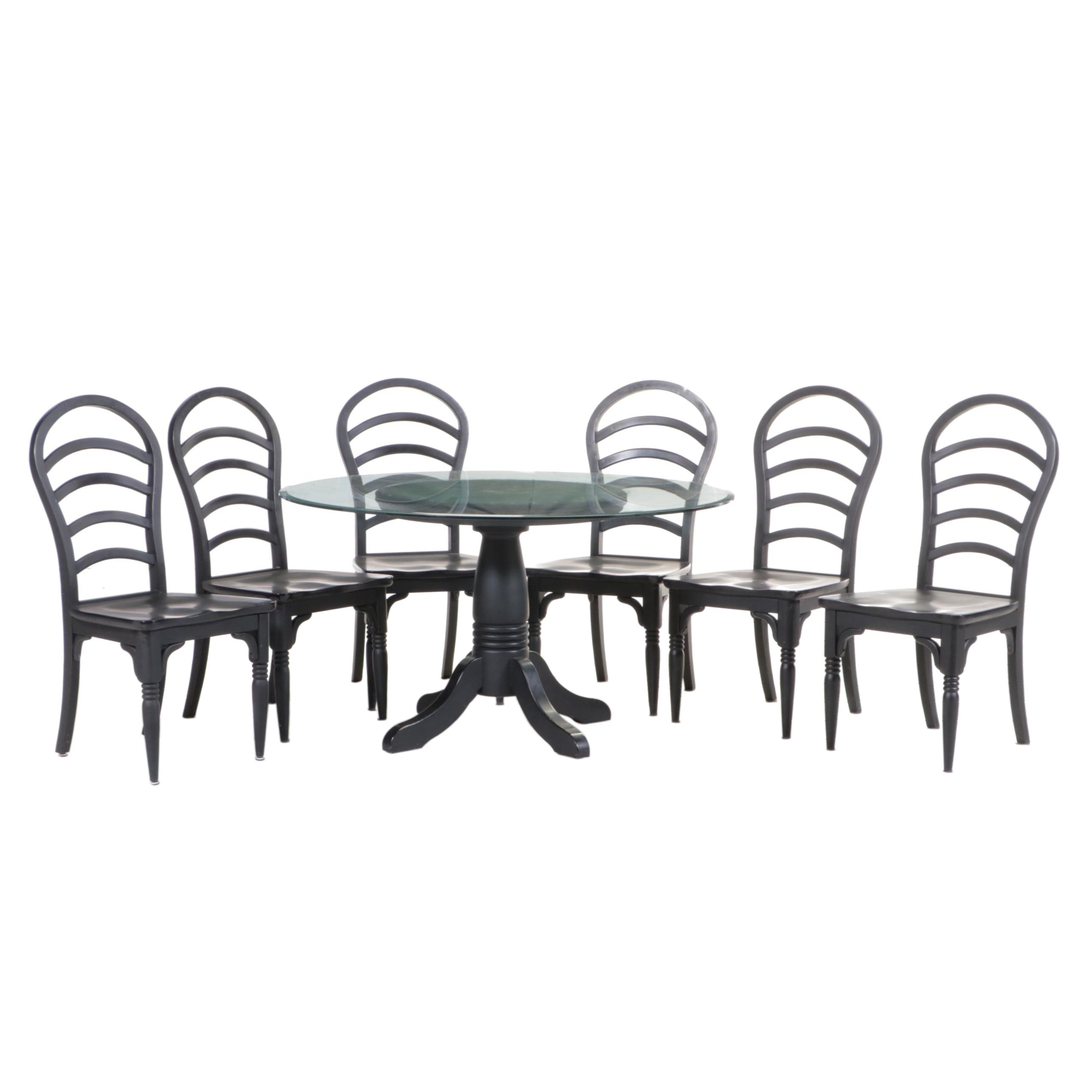 Thomasville Ebonized Wood and Glass Top Dinette Table and Side Chairs