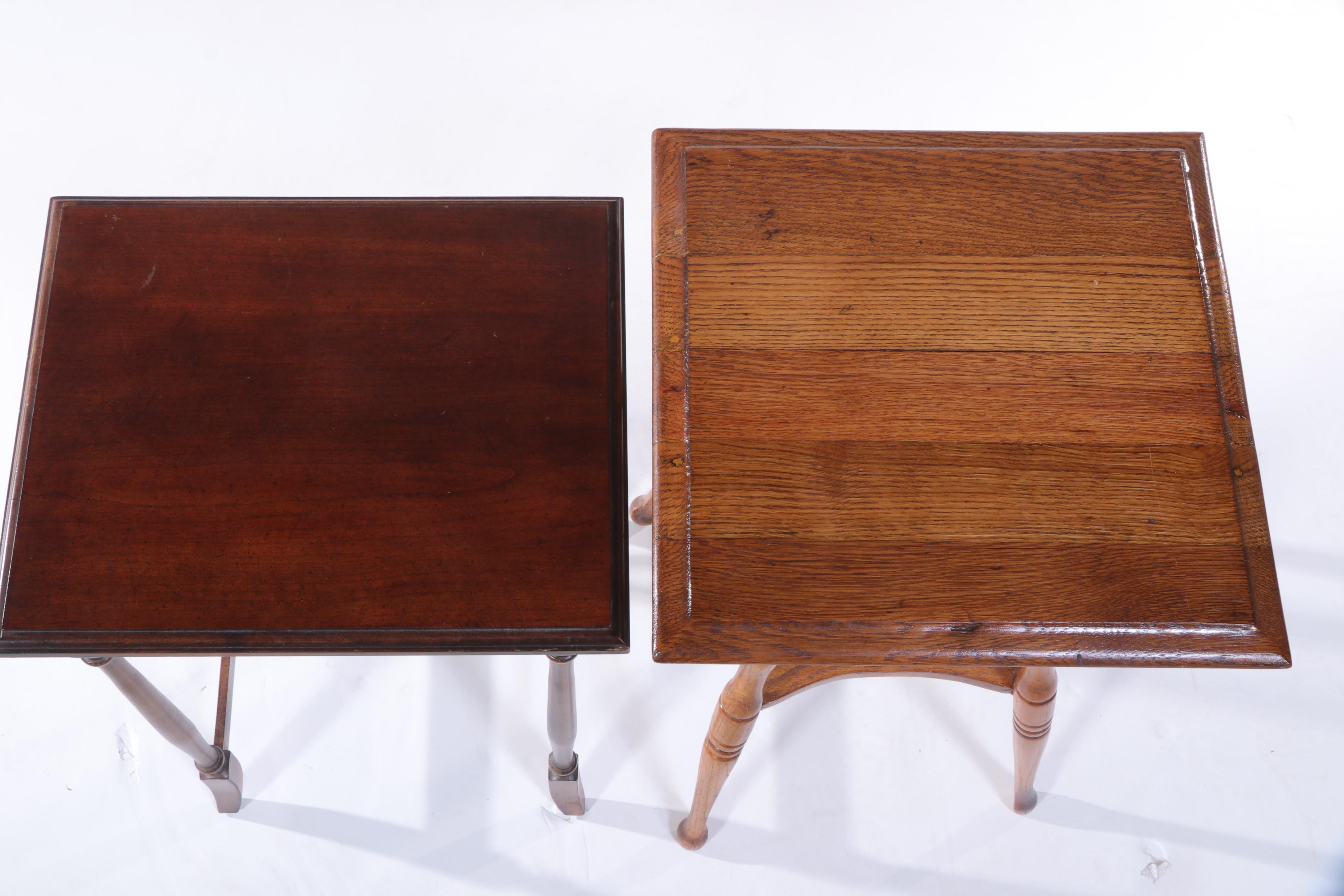 Late Victorian Oak Two-Tier Side Table Plus Brandt Federal Style Cherry Example