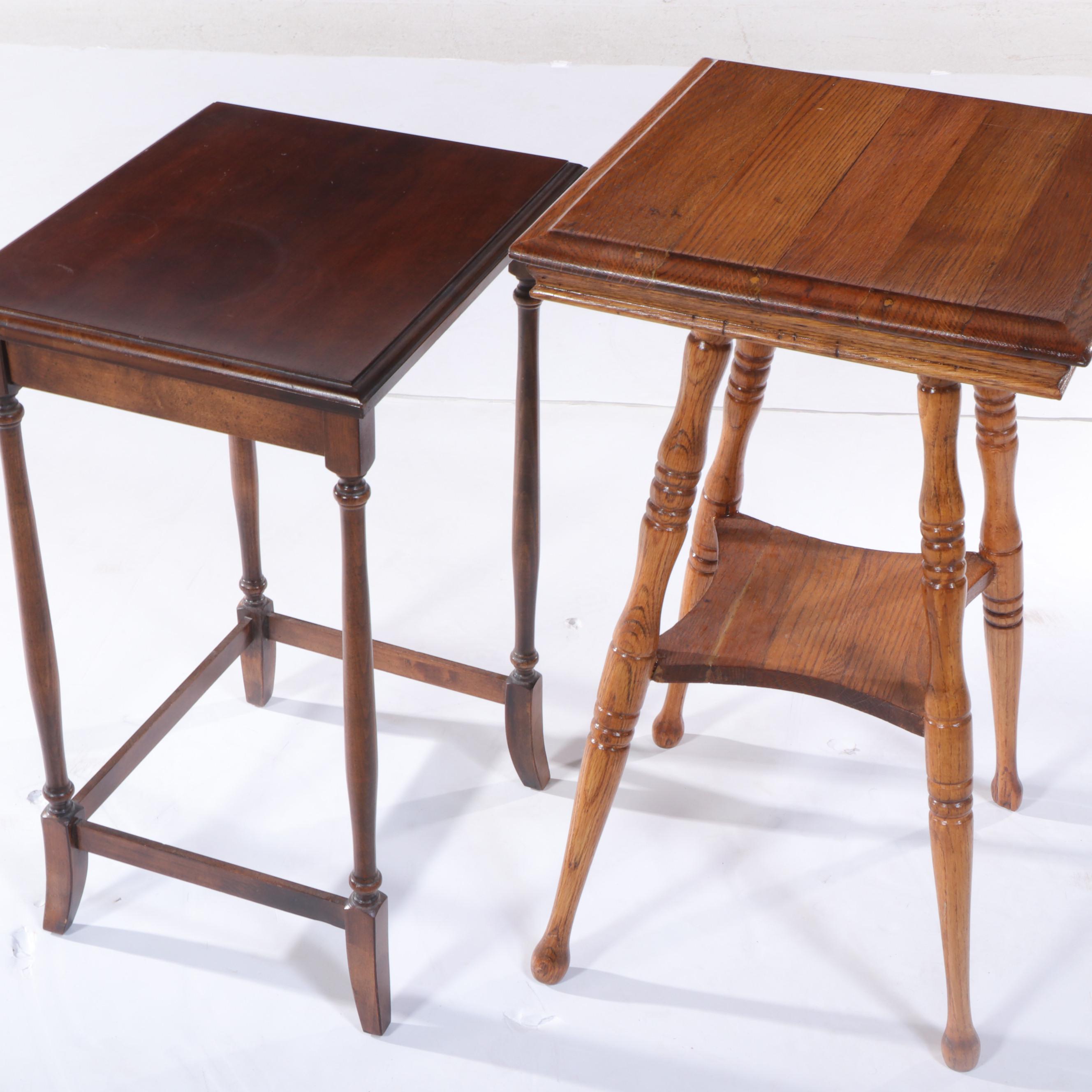 Late Victorian Oak Two-Tier Side Table Plus Brandt Federal Style Cherry Example