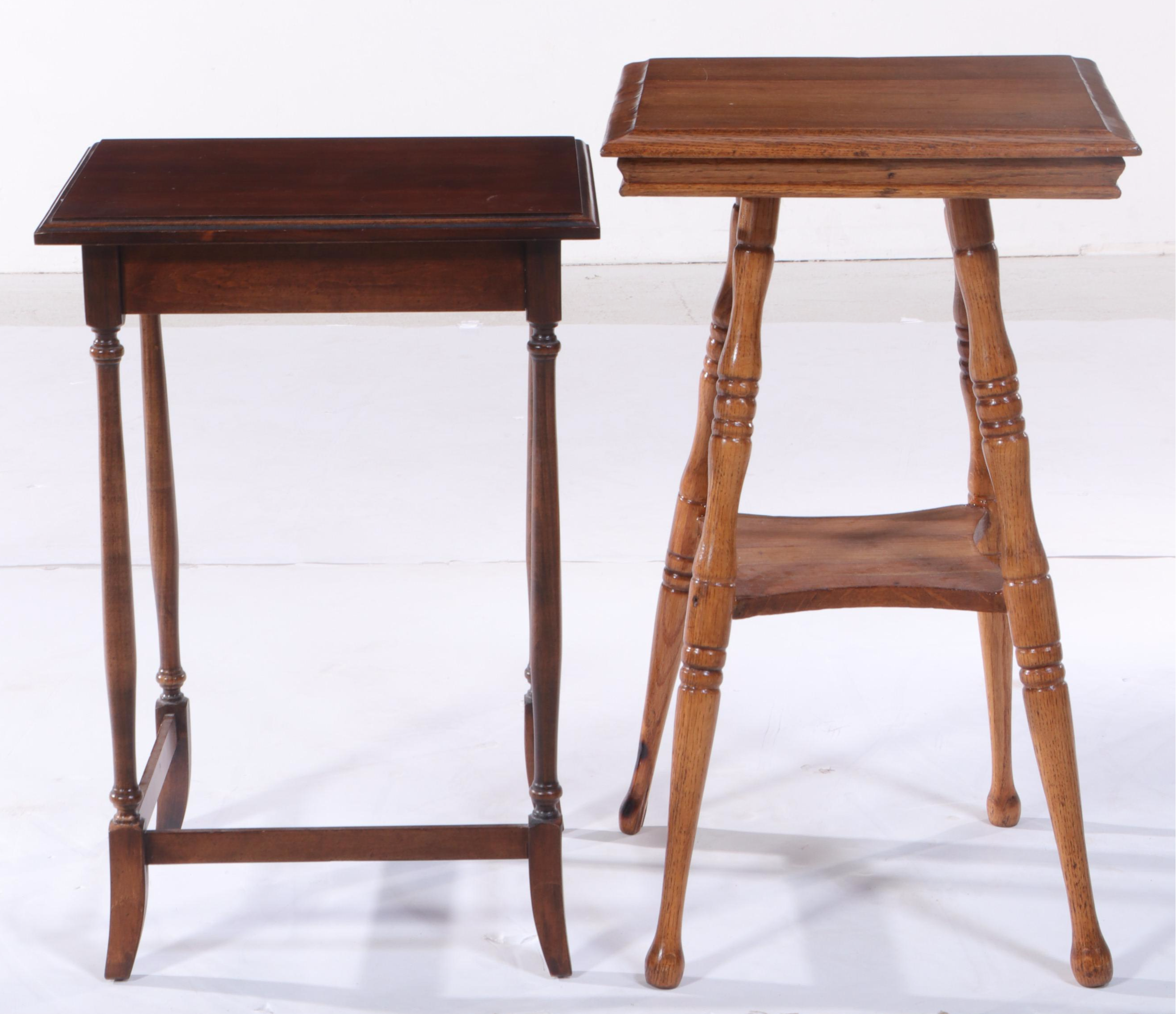 Late Victorian Oak Two-Tier Side Table Plus Brandt Federal Style Cherry Example