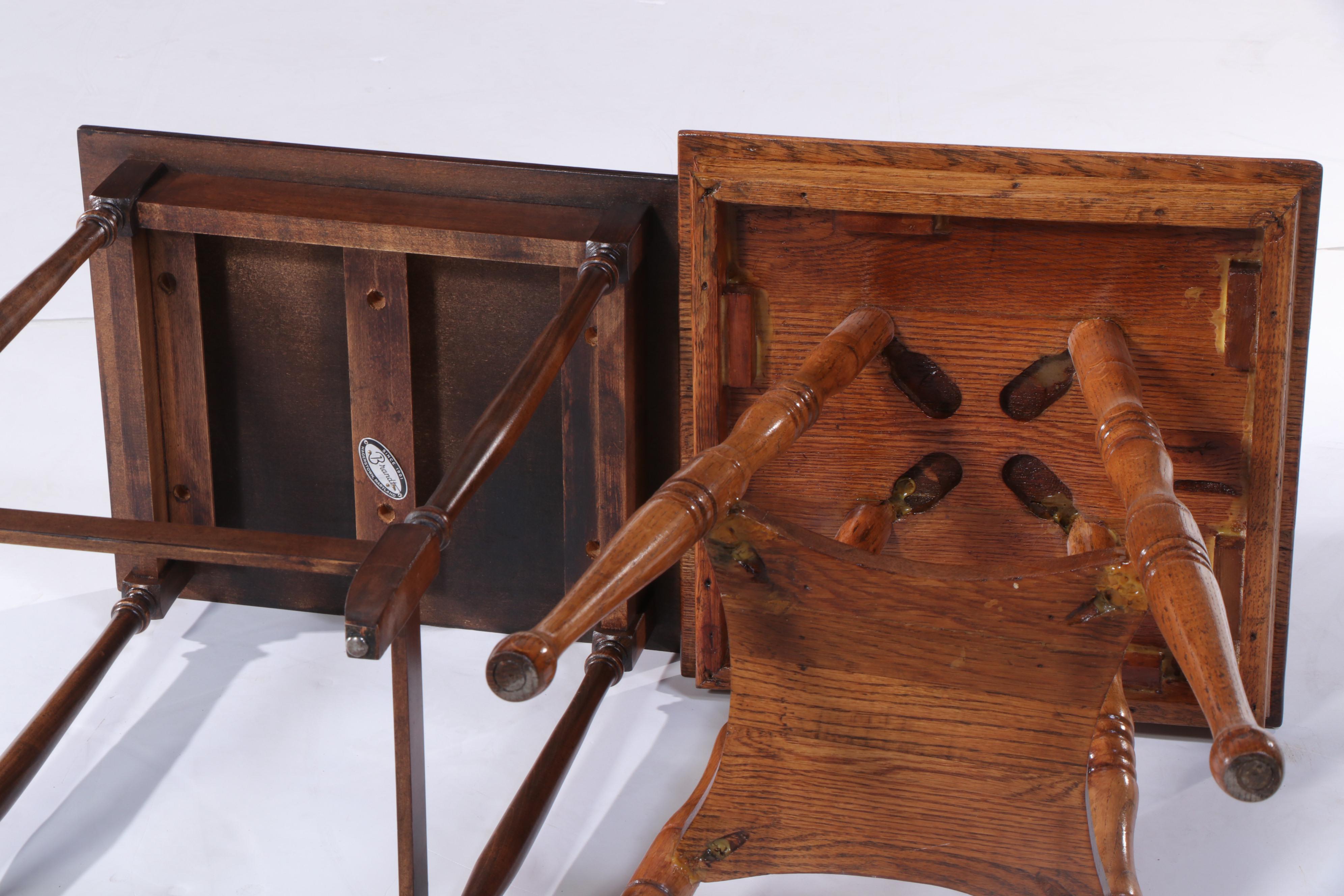 Late Victorian Oak Two-Tier Side Table Plus Brandt Federal Style Cherry Example