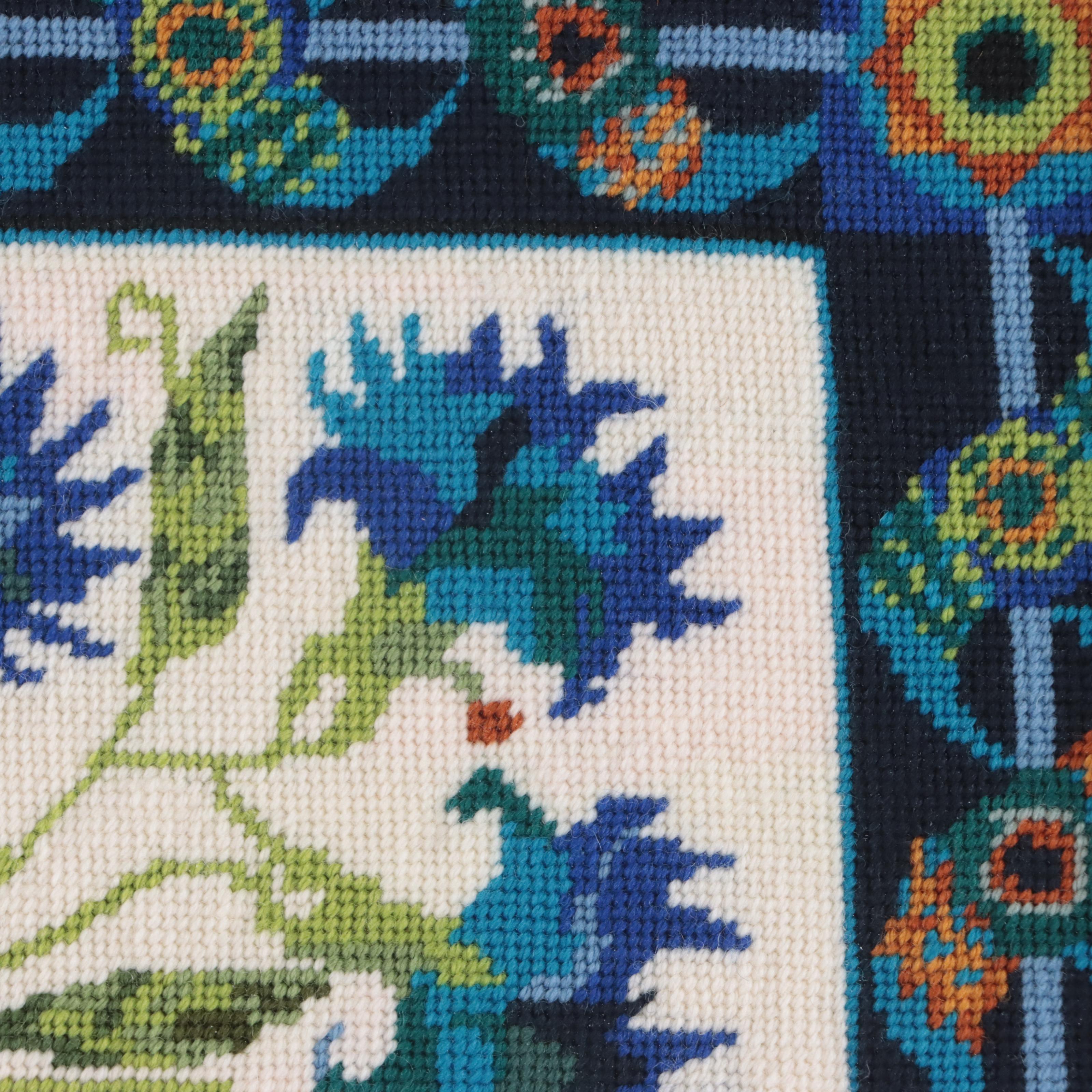 Floral Still Life Needlepoint Wall Hanging, Late 20th Century