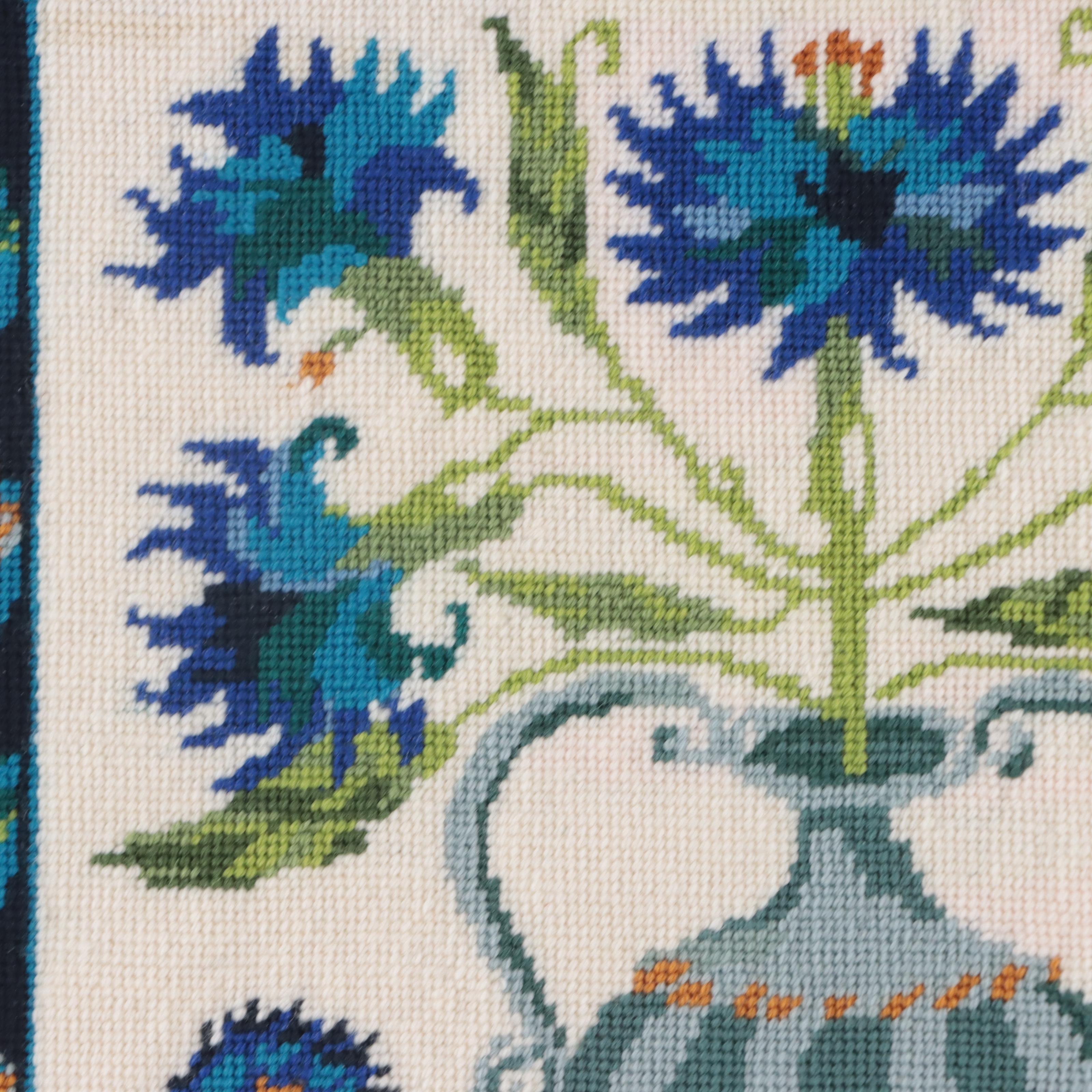 Floral Still Life Needlepoint Wall Hanging, Late 20th Century