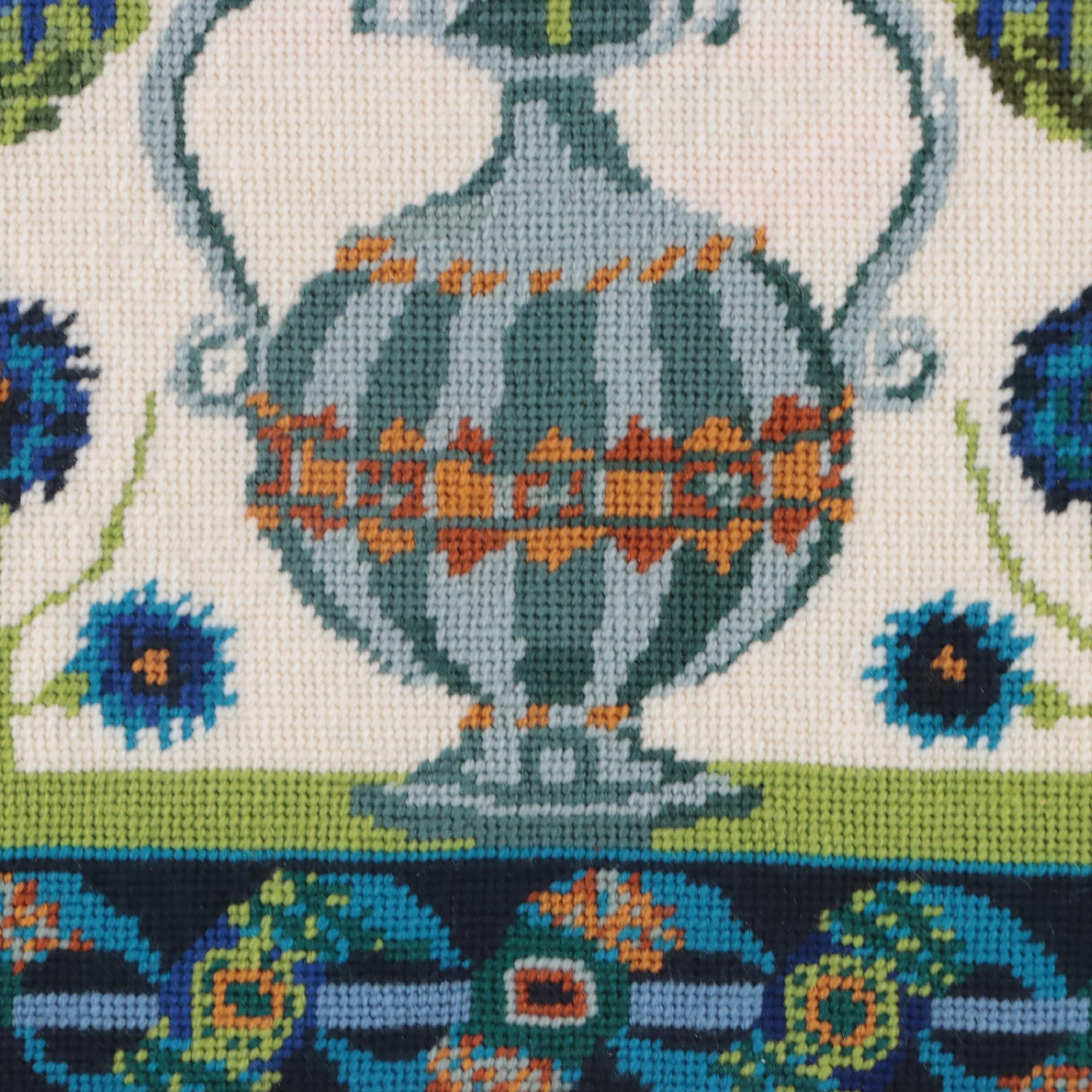 Floral Still Life Needlepoint Wall Hanging, Late 20th Century