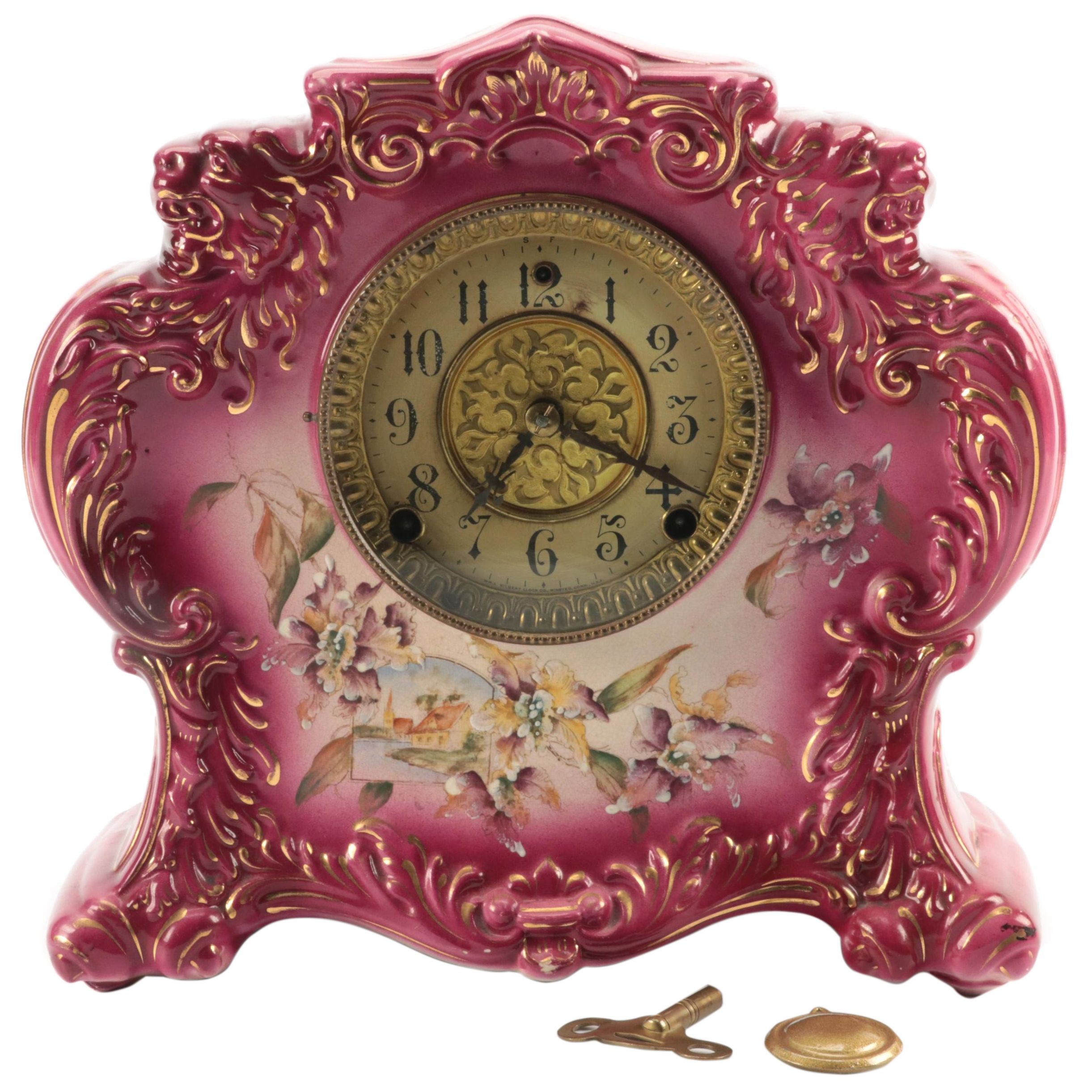 William L. Gilbert Clock Company Porcelain Mantel Clock, Late 19th/Early 20th