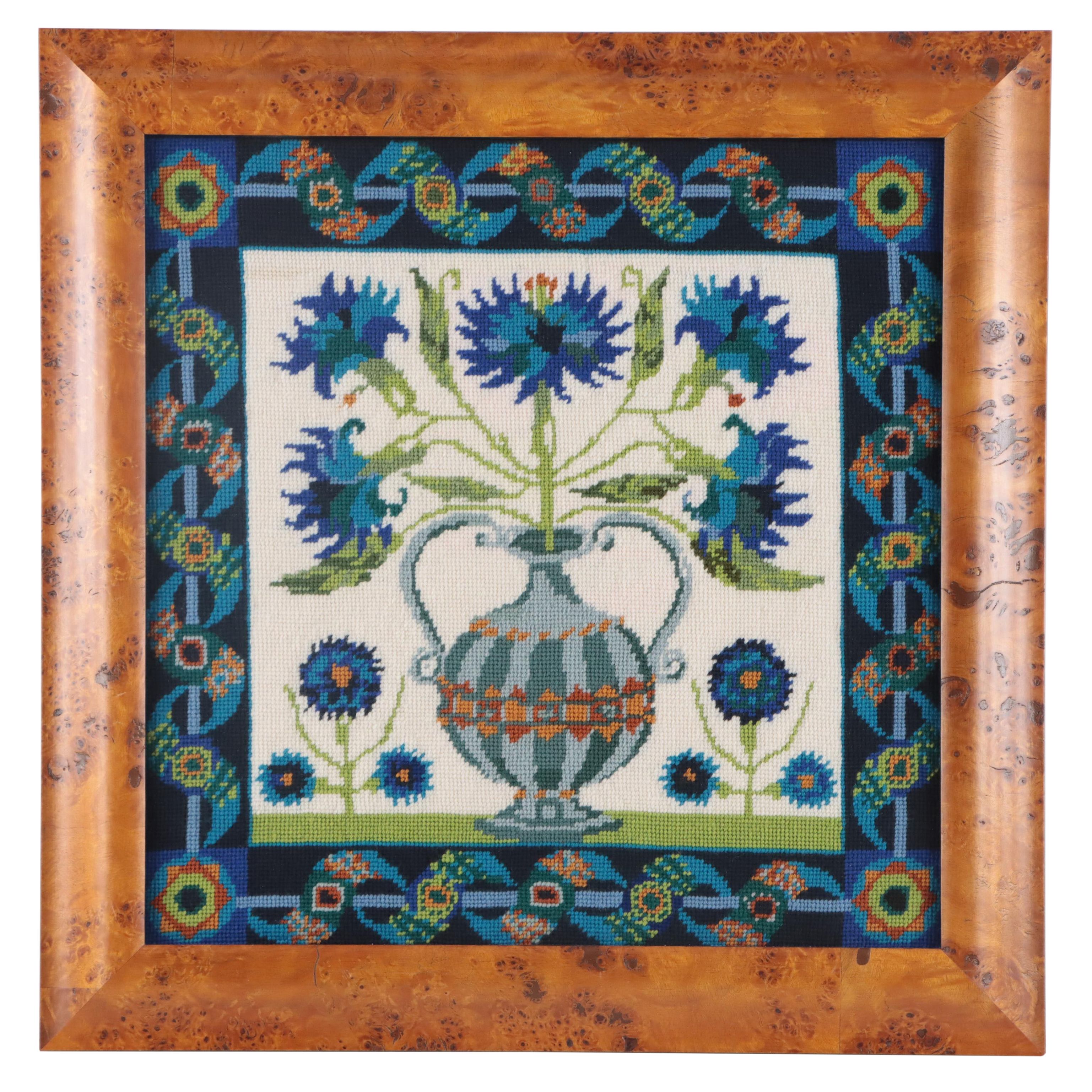 Floral Still Life Needlepoint Wall Hanging, Late 20th Century