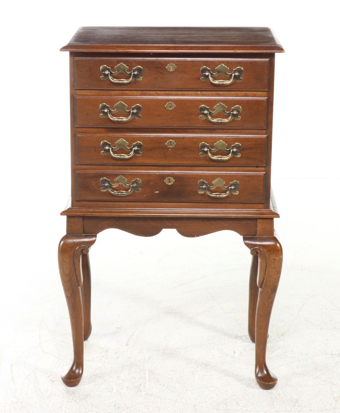 Crawford Furniture Queen Anne Style Cherrywood Four-Drawer Silver Chest