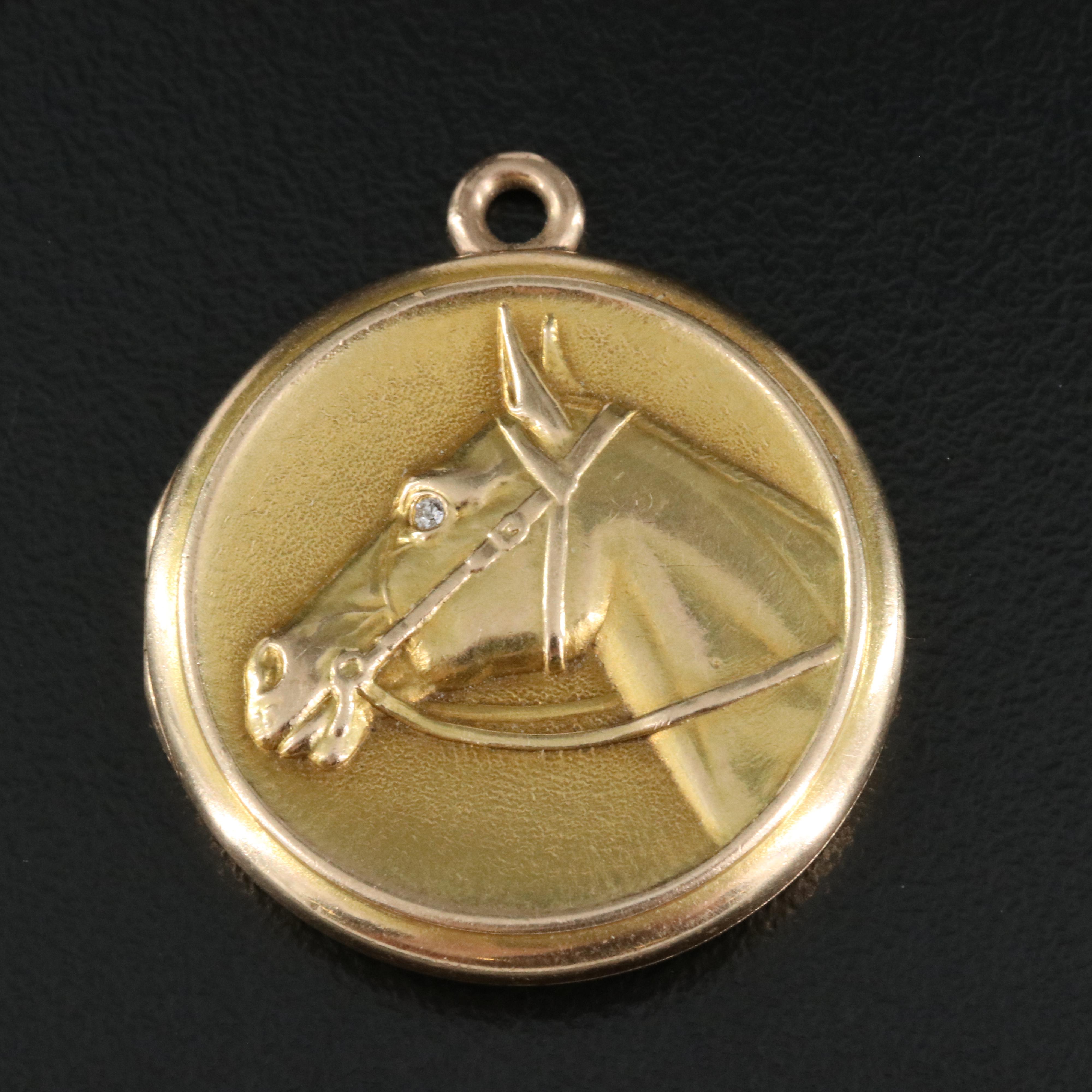 Early 1900s Wm Huger & Co.14K 0.01 CT Diamond Horse Locket