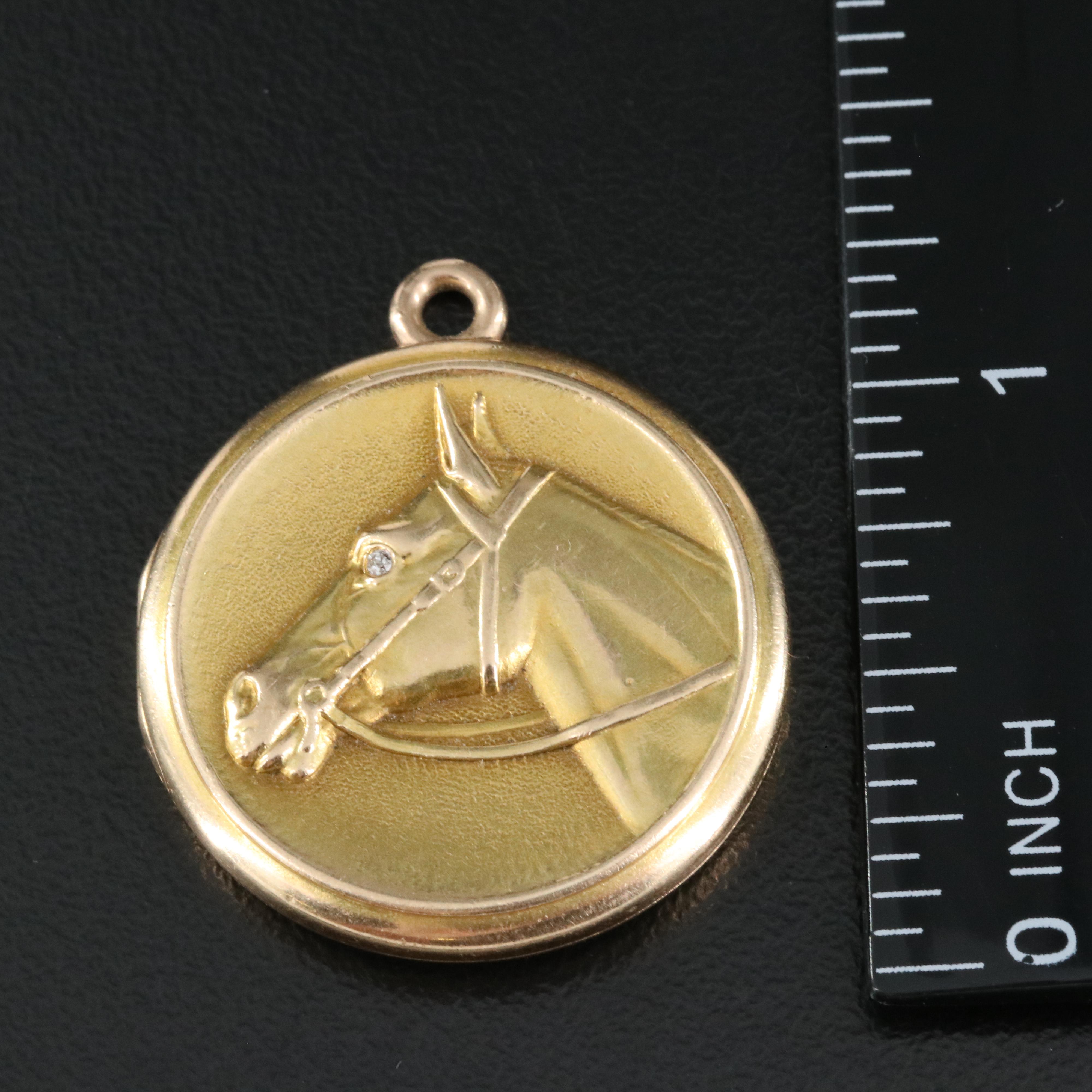 Early 1900s Wm Huger & Co.14K 0.01 CT Diamond Horse Locket