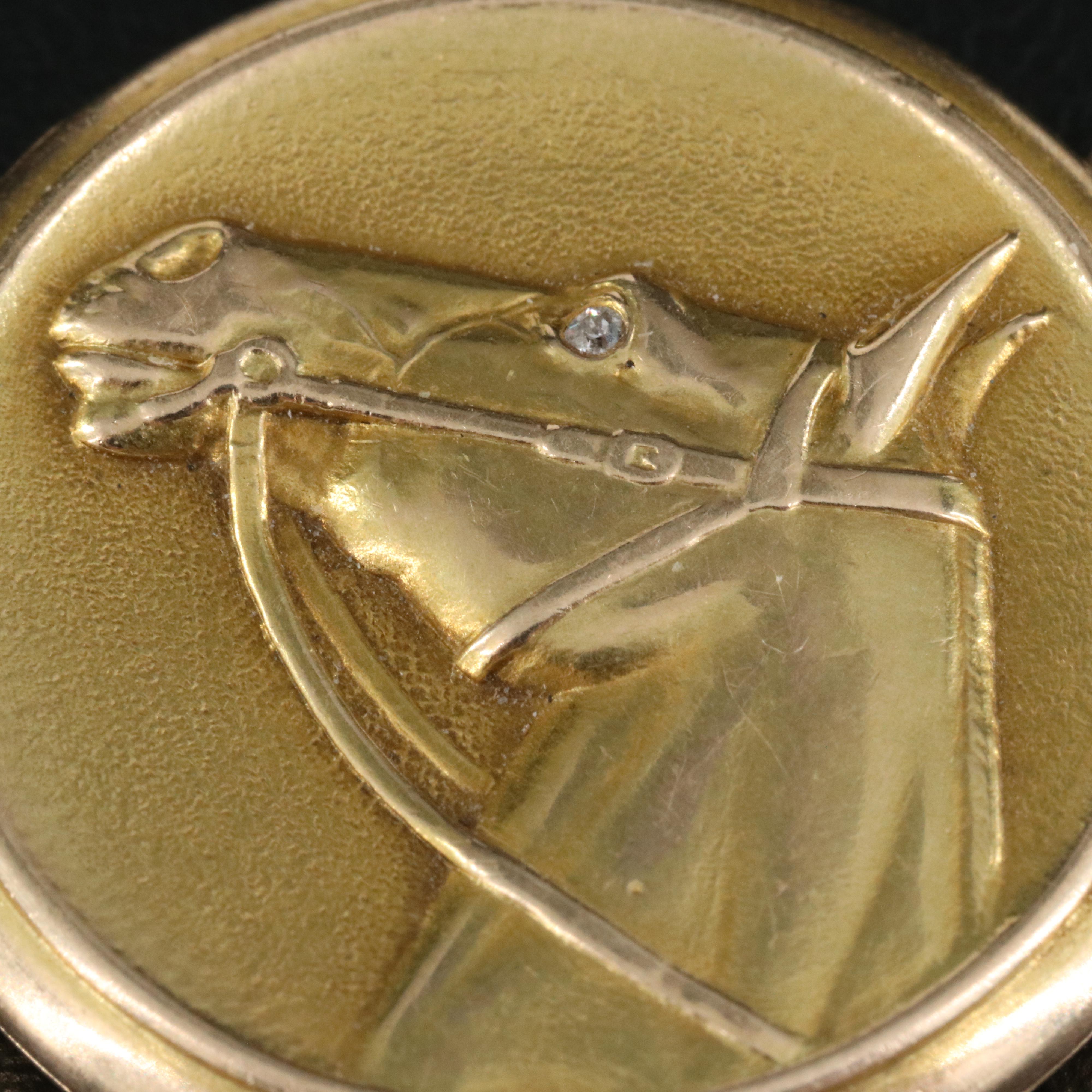 Early 1900s Wm Huger & Co.14K 0.01 CT Diamond Horse Locket