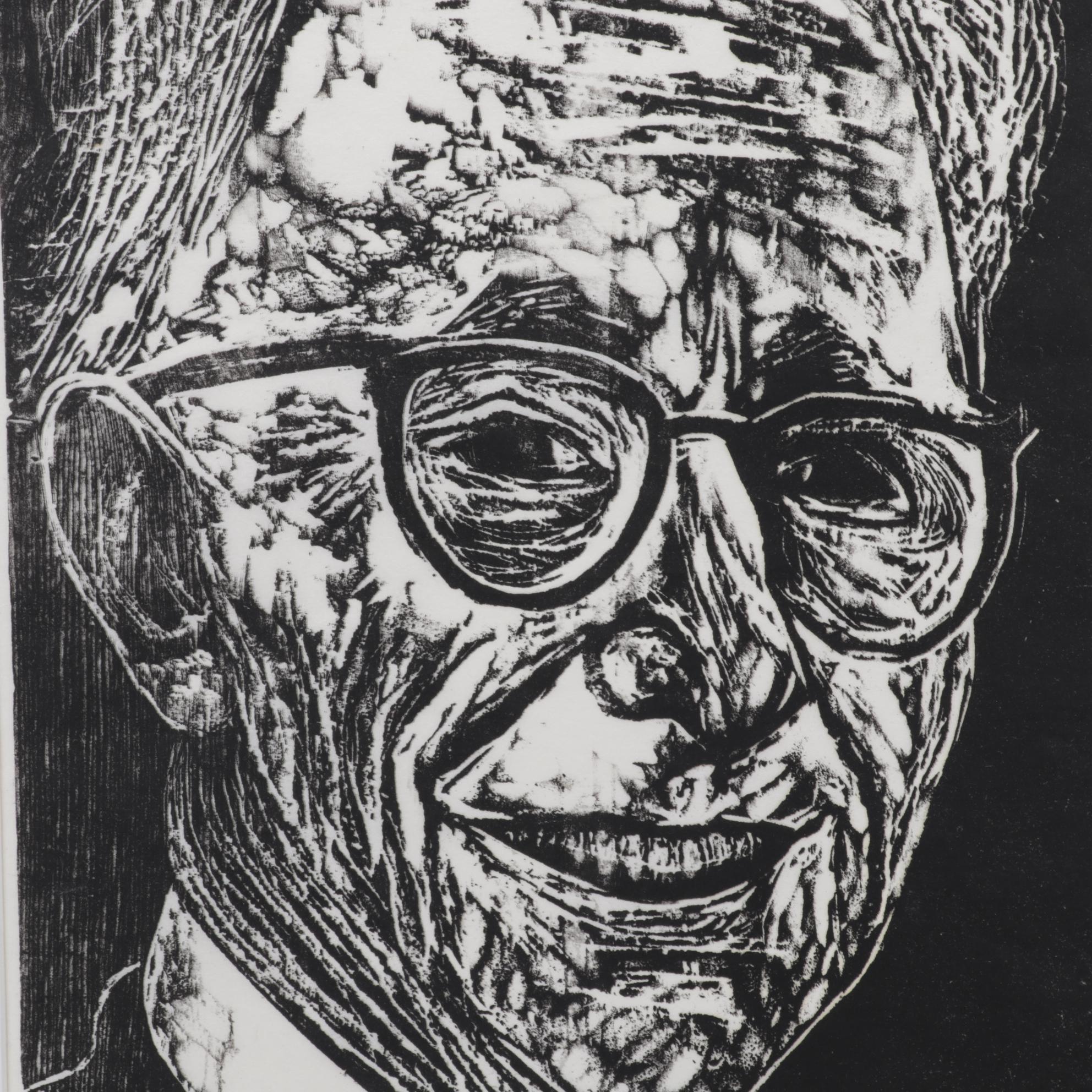 Sidney Chafetz Woodcut "A. J. Muste," 1967