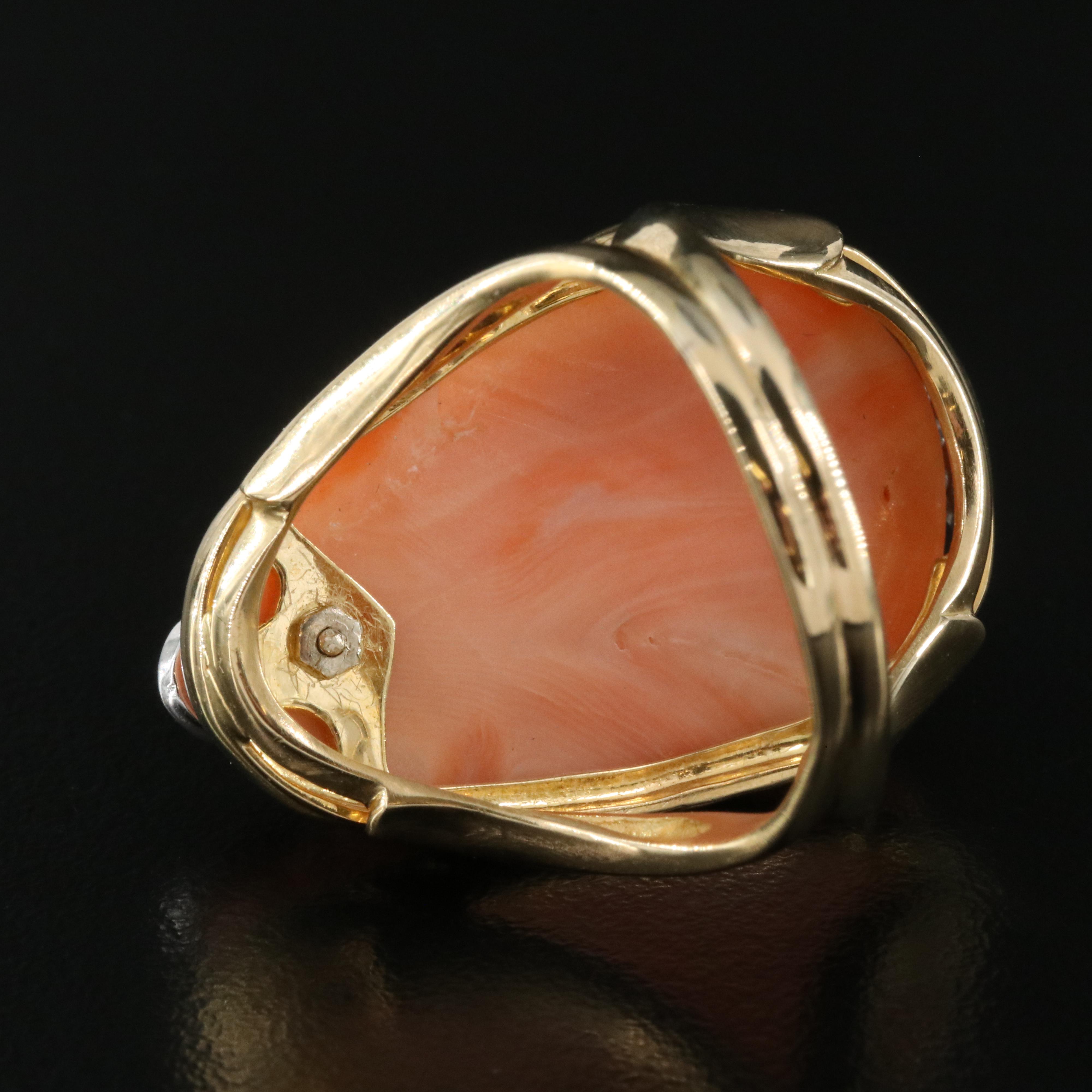 18K Coral and Diamond Māori Haka Style Ring