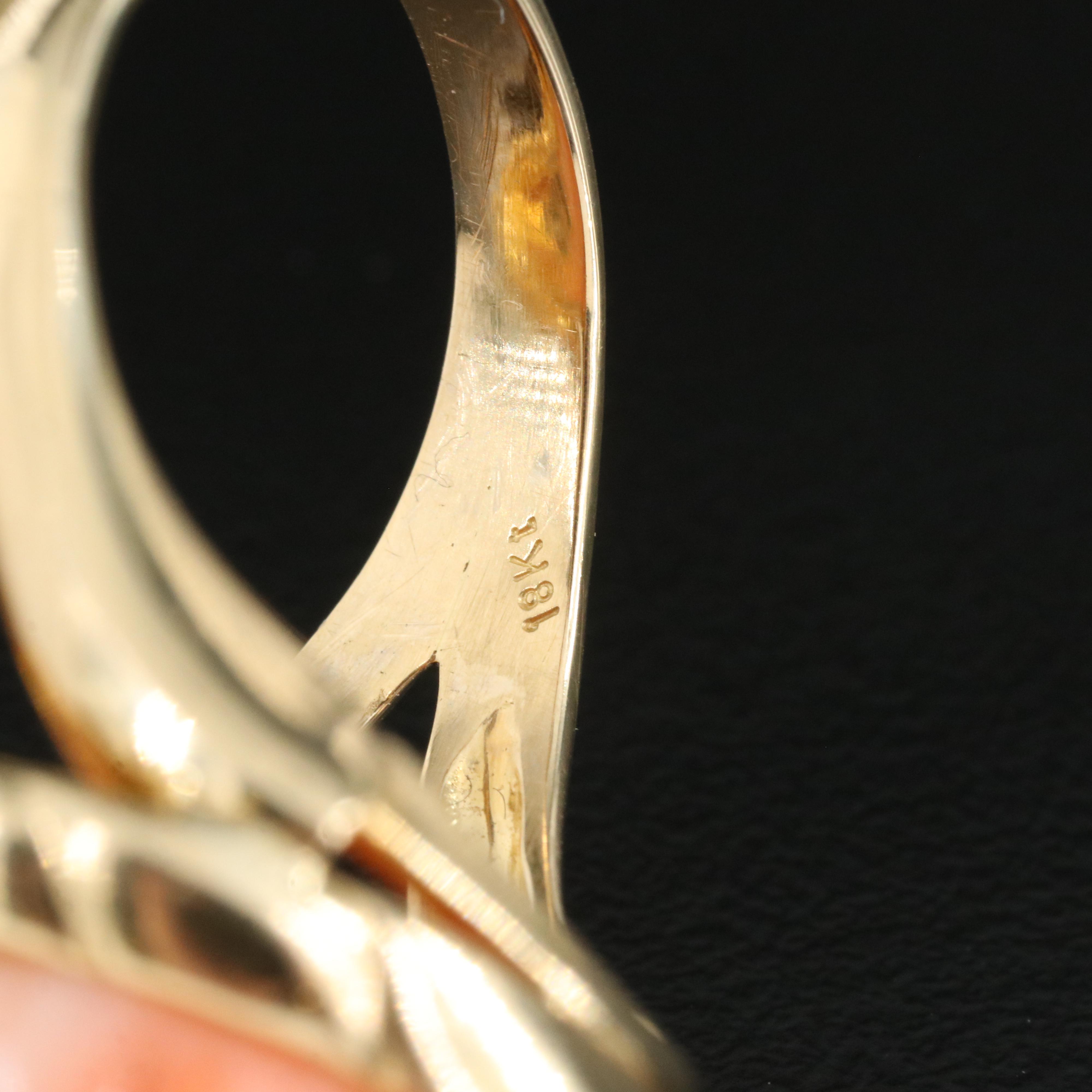 18K Coral and Diamond Māori Haka Style Ring