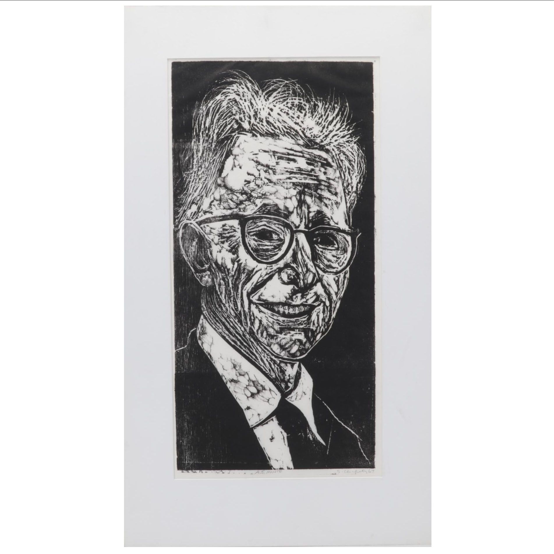 Sidney Chafetz Woodcut "A. J. Muste," 1967