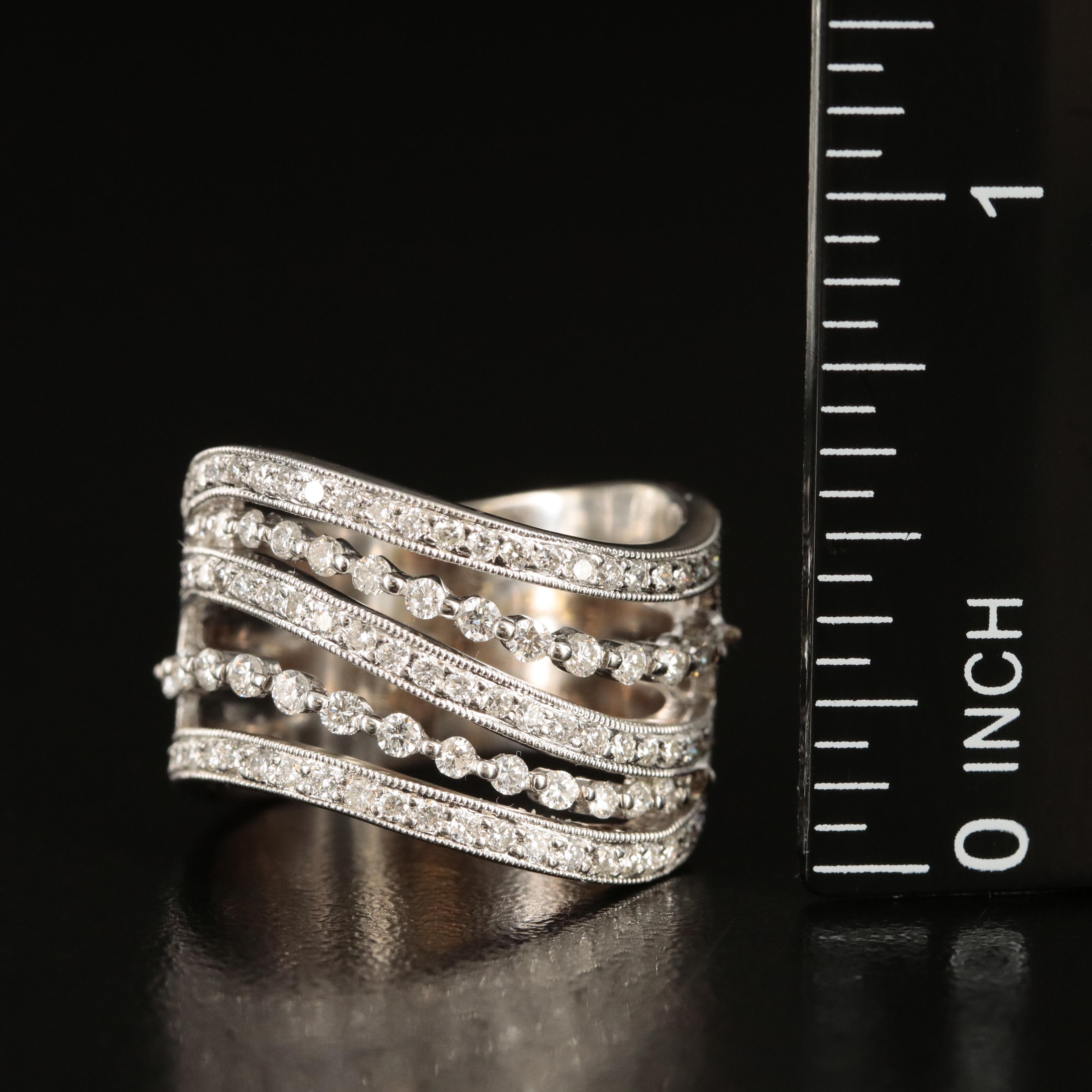 18K 0.86 CTW Diamond Multi-Row Undulating Ring