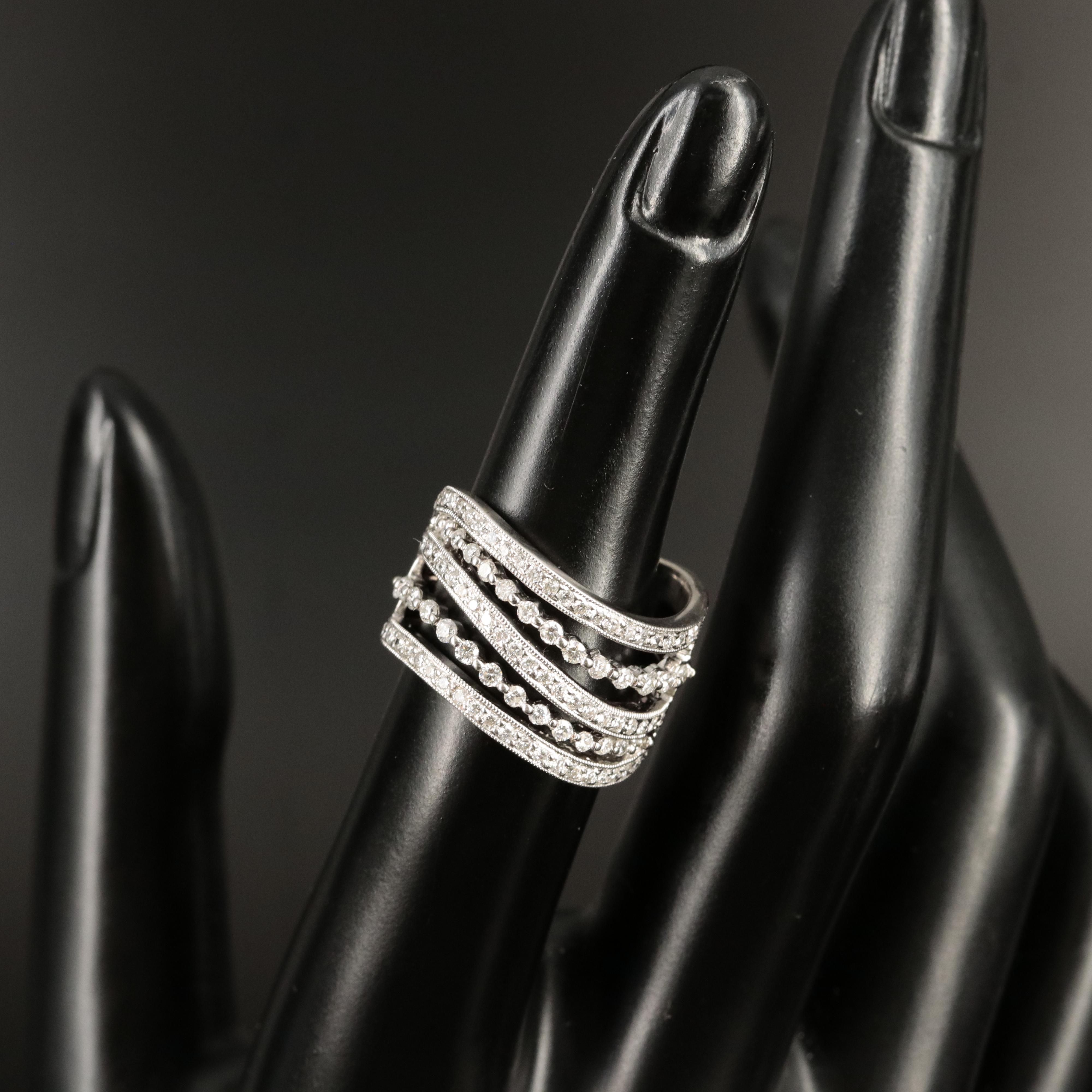 18K 0.86 CTW Diamond Multi-Row Undulating Ring