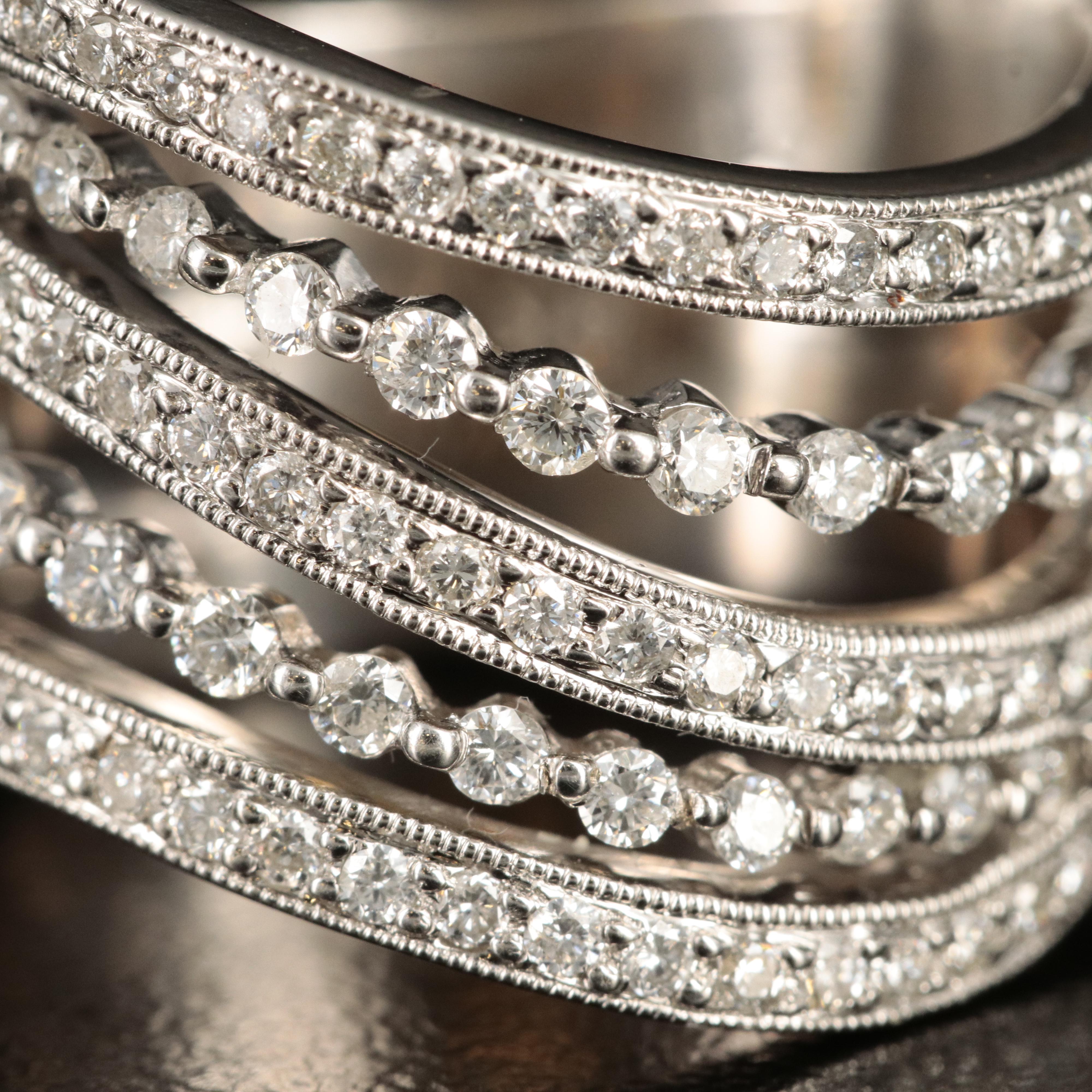 18K 0.86 CTW Diamond Multi-Row Undulating Ring