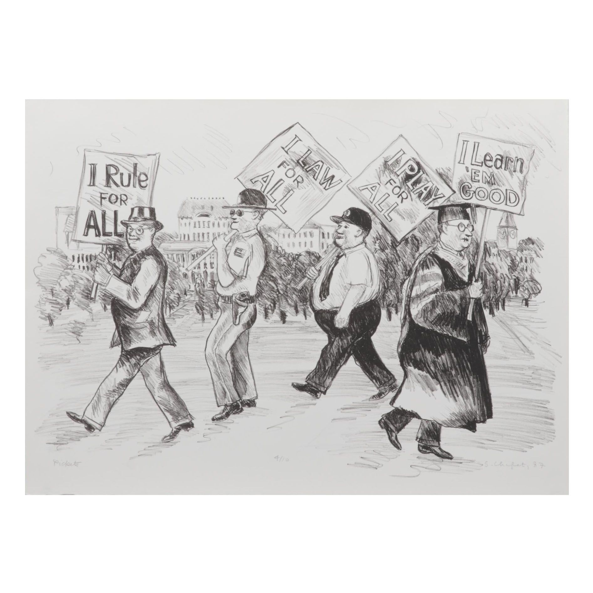 Sidney Chafetz Lithograph "Pickets," 1987