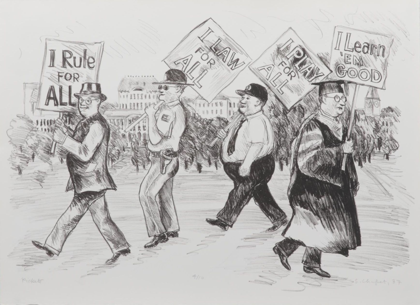 Sidney Chafetz Lithograph "Pickets," 1987