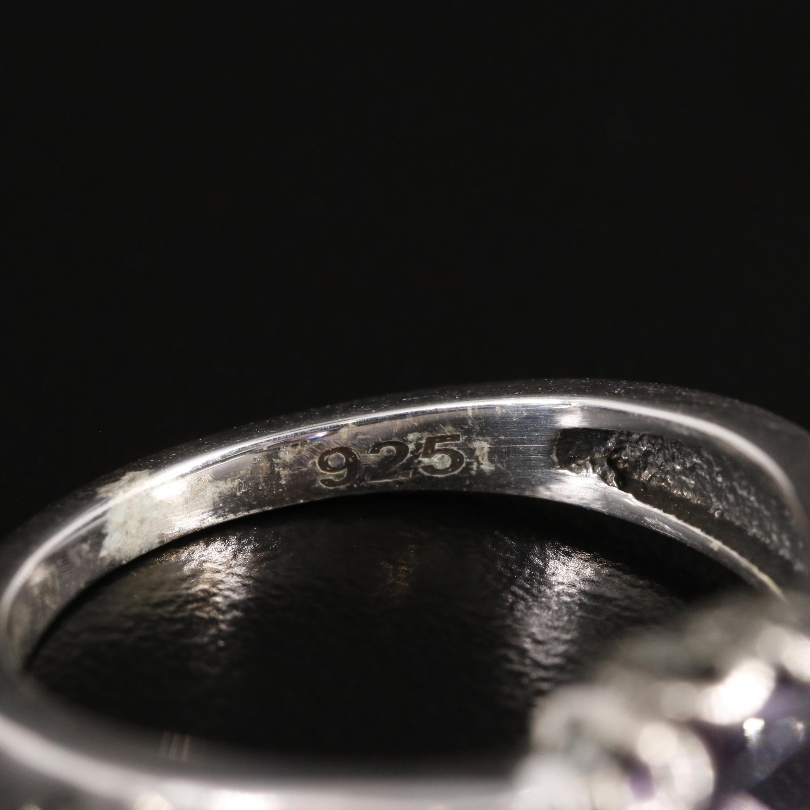 Sterling Amethyst Ring with Scrollwork Accents