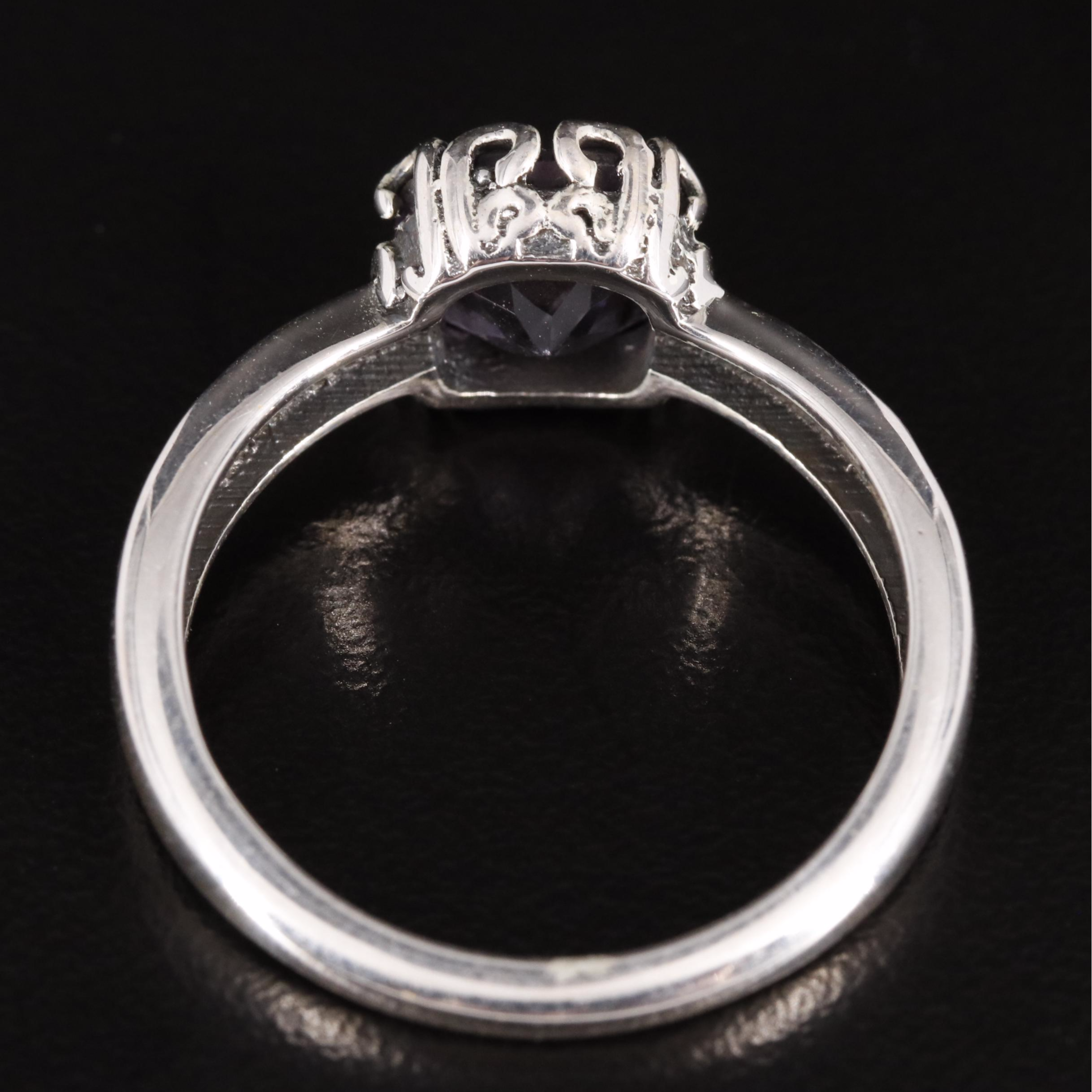 Sterling Amethyst Ring with Scrollwork Accents