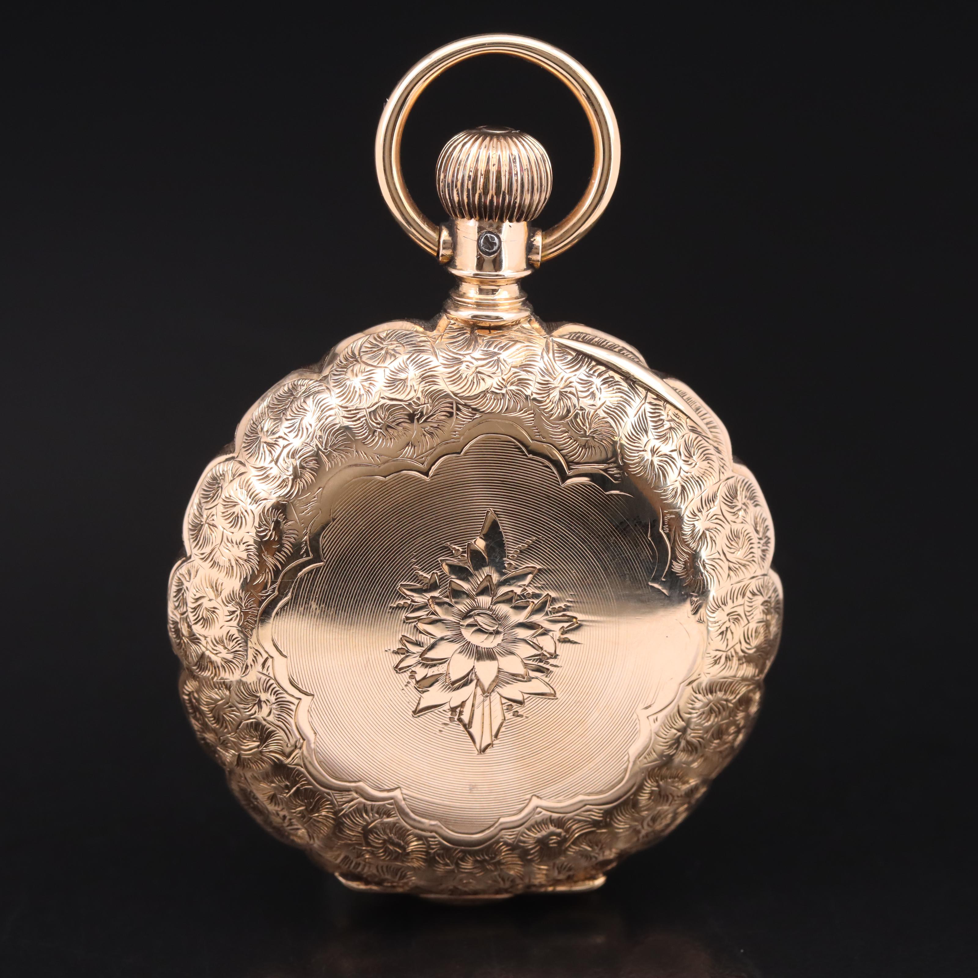 14K Elgin Scalloped Edge Hunting Case Pocket Watch
