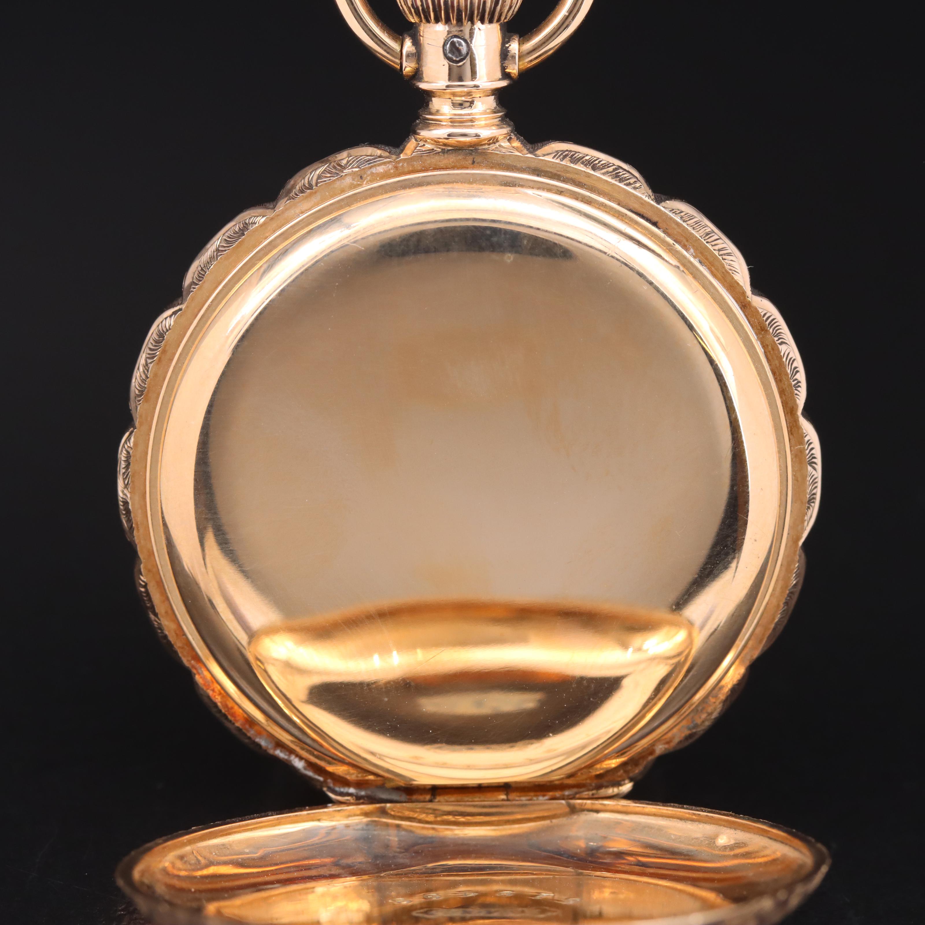 14K Elgin Scalloped Edge Hunting Case Pocket Watch